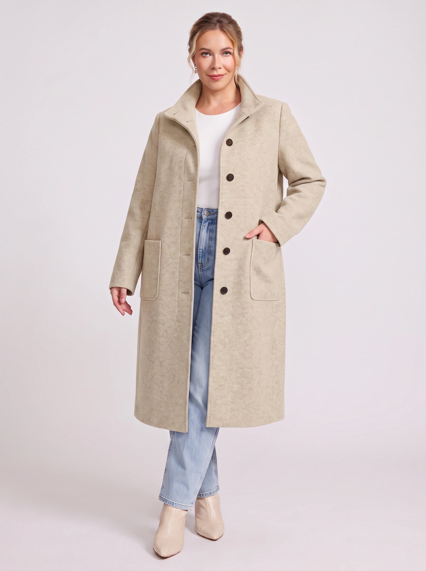 Colville Single-Breasted Longline Coat – Women Wool Blend Winter Outerwear Tailored Button-Front Coat