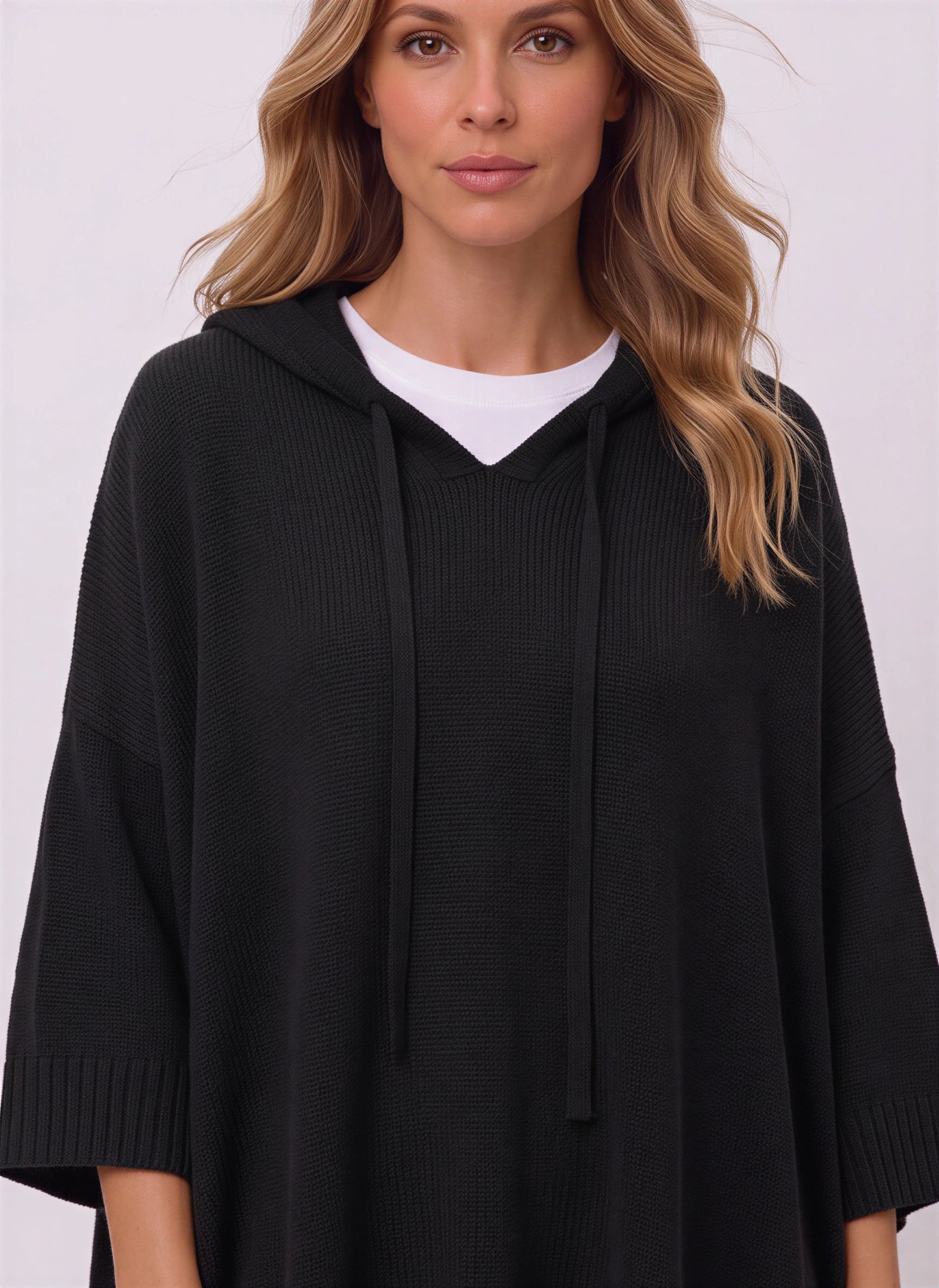Delavique Oversized Hooded Knit Poncho – Women Long Sleeve Hoody Sweater Pullover Casual Loungewear