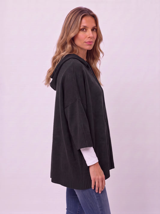 Delavique Oversized Hooded Knit Poncho – Women Long Sleeve Hoody Sweater Pullover Casual Loungewear