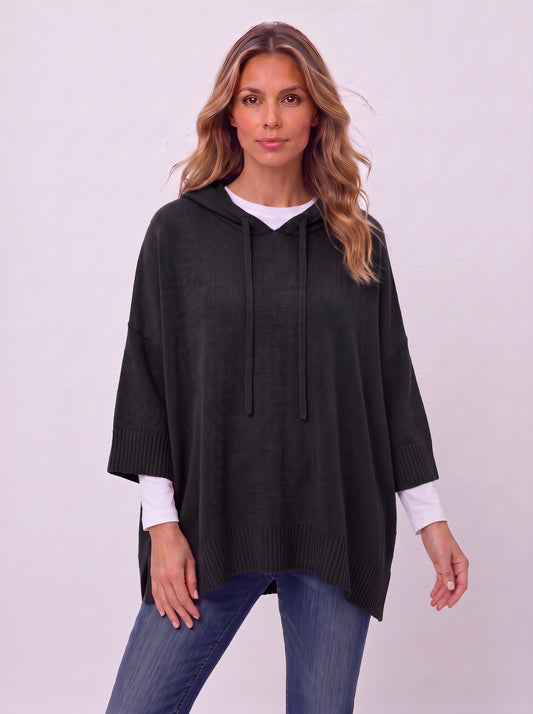 Delavique Oversized Hooded Knit Poncho – Women Long Sleeve Hoody Sweater Pullover Casual Loungewear