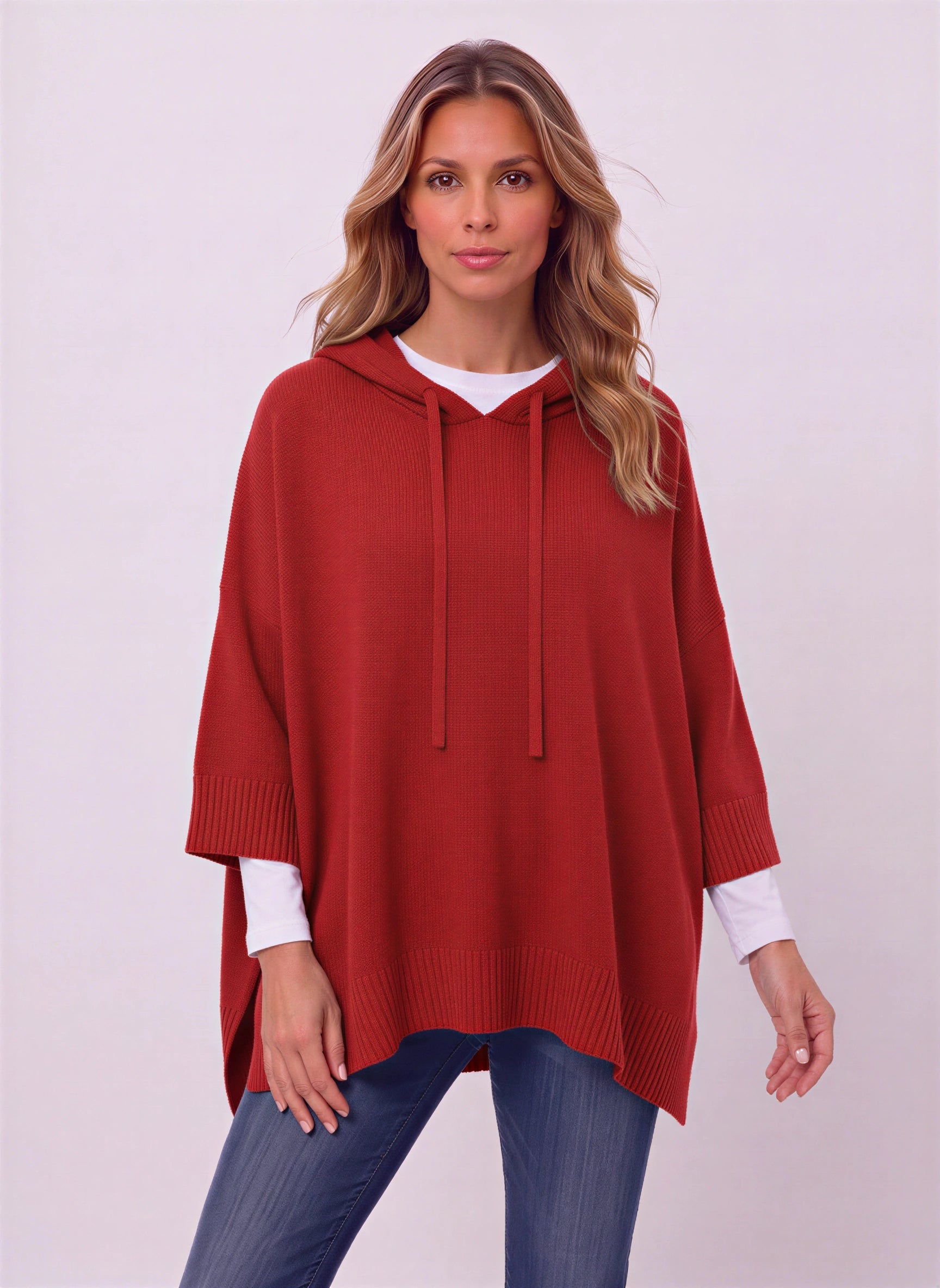 Delavique Oversized Hooded Knit Poncho – Women Long Sleeve Hoody Sweater Pullover Casual Loungewear