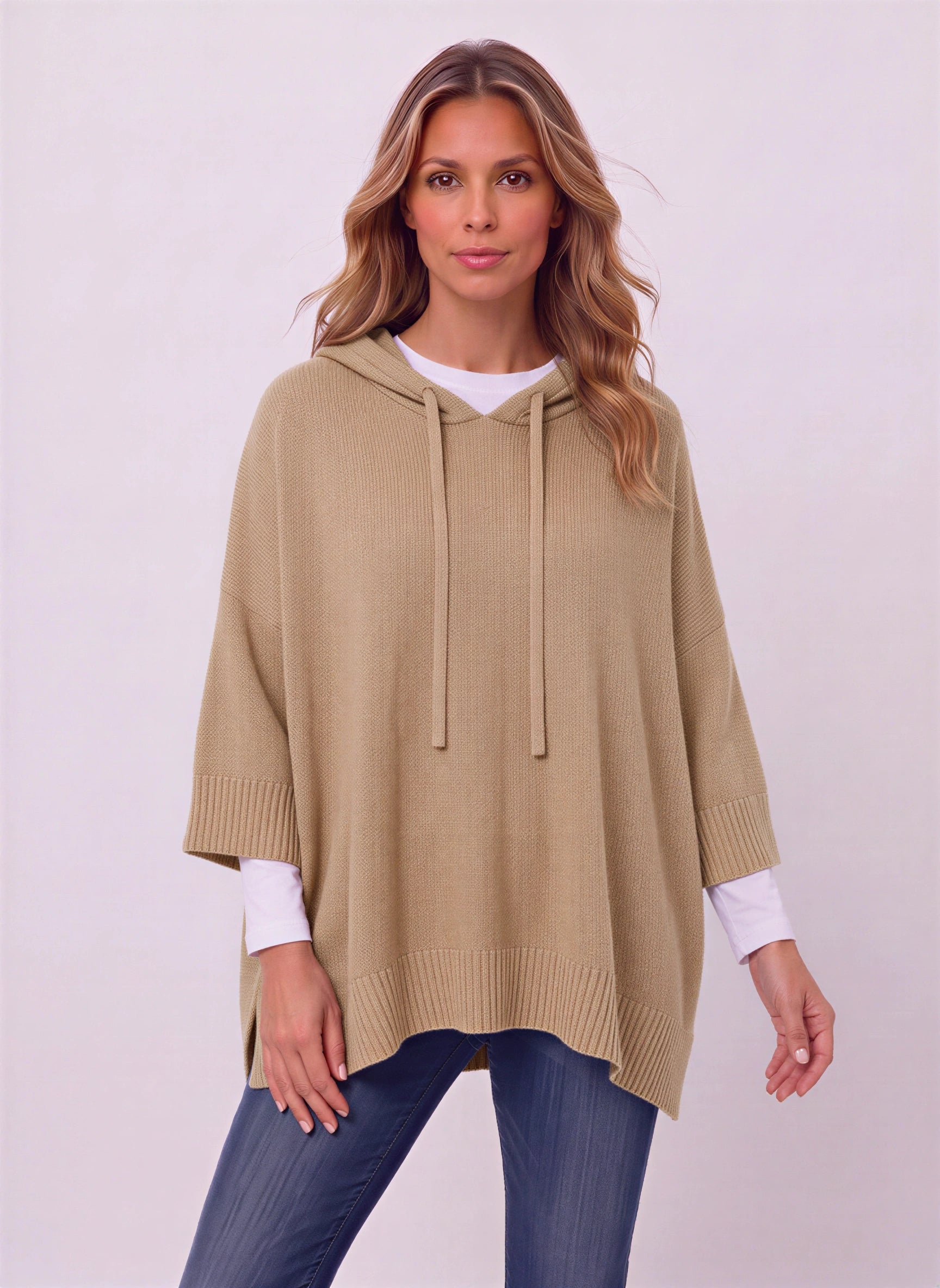 Delavique Oversized Hooded Knit Poncho – Women Long Sleeve Hoody Sweater Pullover Casual Loungewear
