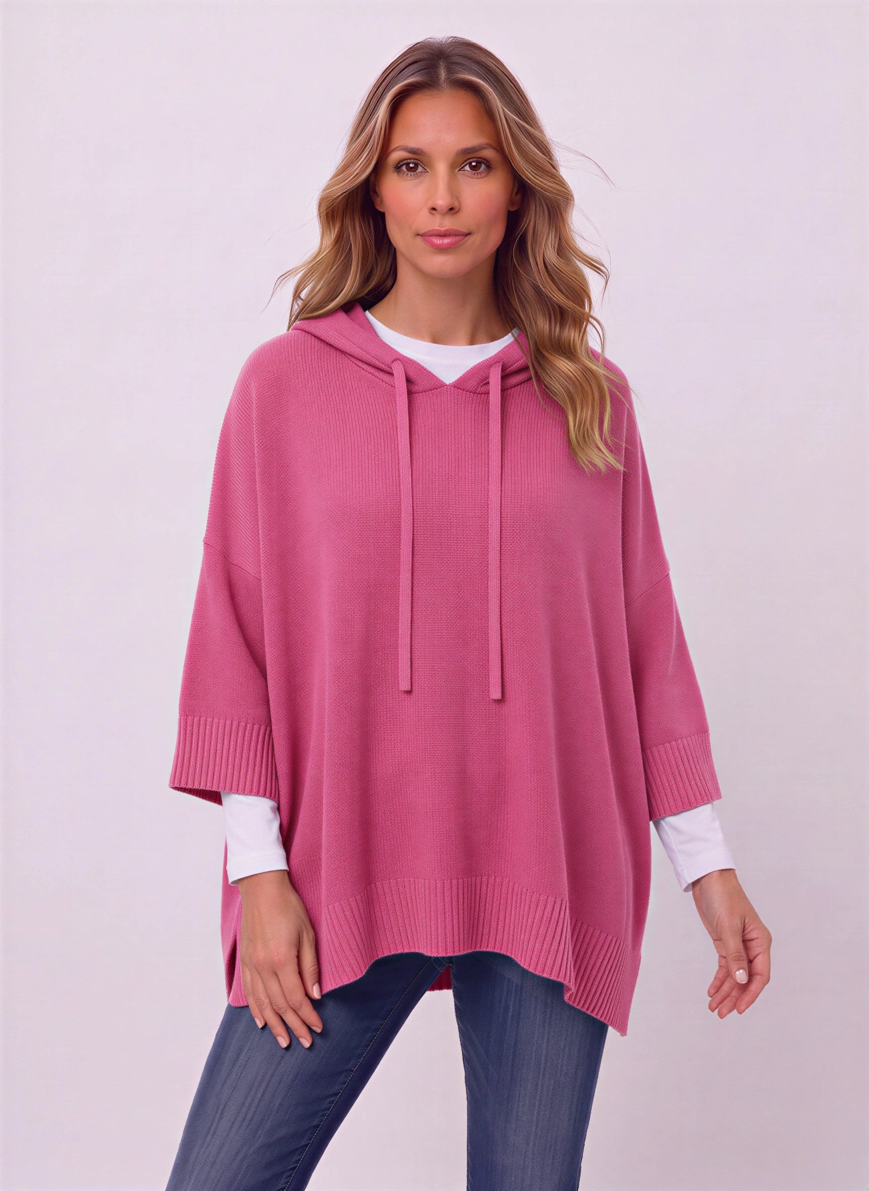 Delavique Oversized Hooded Knit Poncho – Women Long Sleeve Hoody Sweater Pullover Casual Loungewear