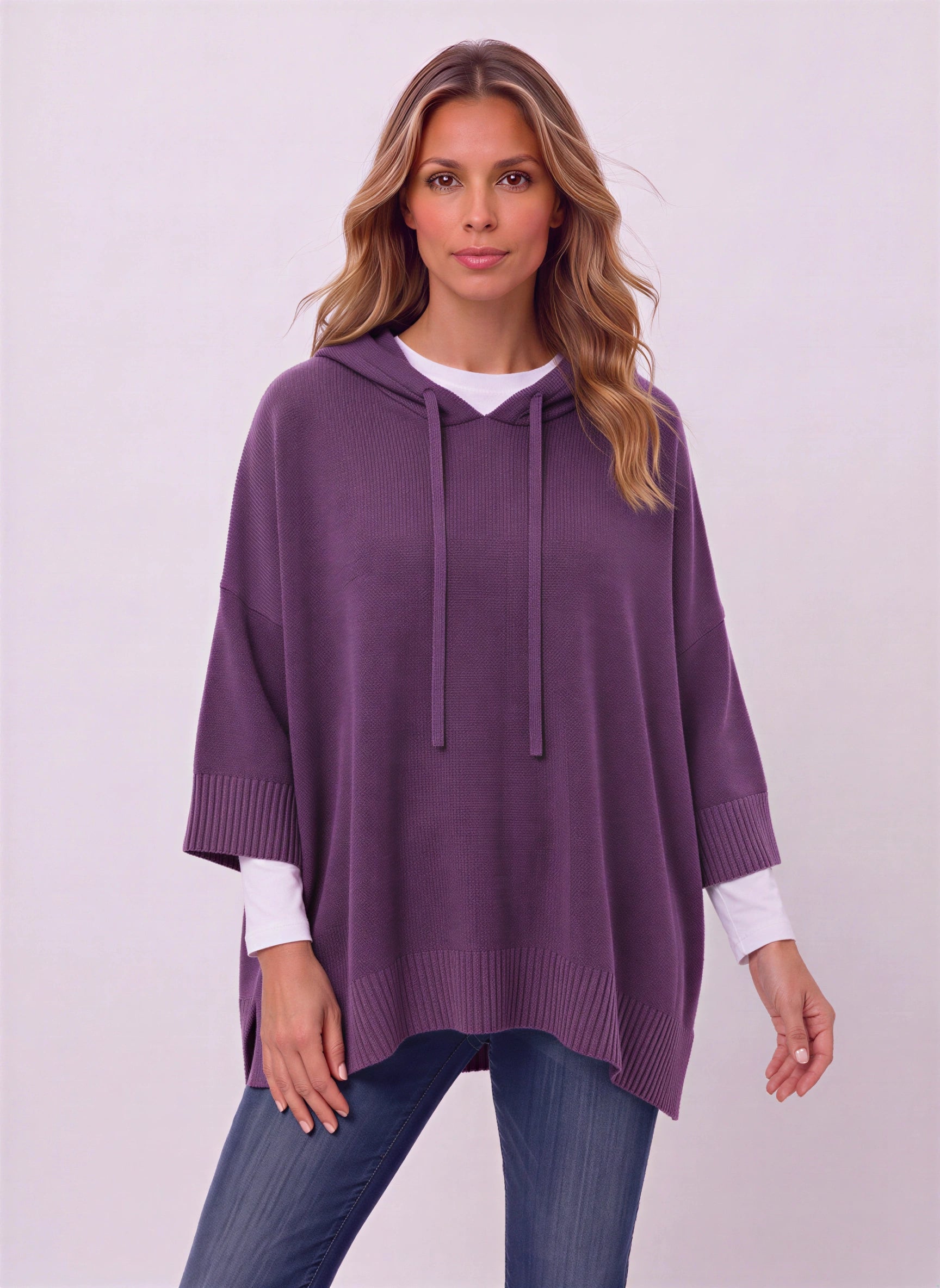 Delavique Oversized Hooded Knit Poncho – Women Long Sleeve Hoody Sweater Pullover Casual Loungewear