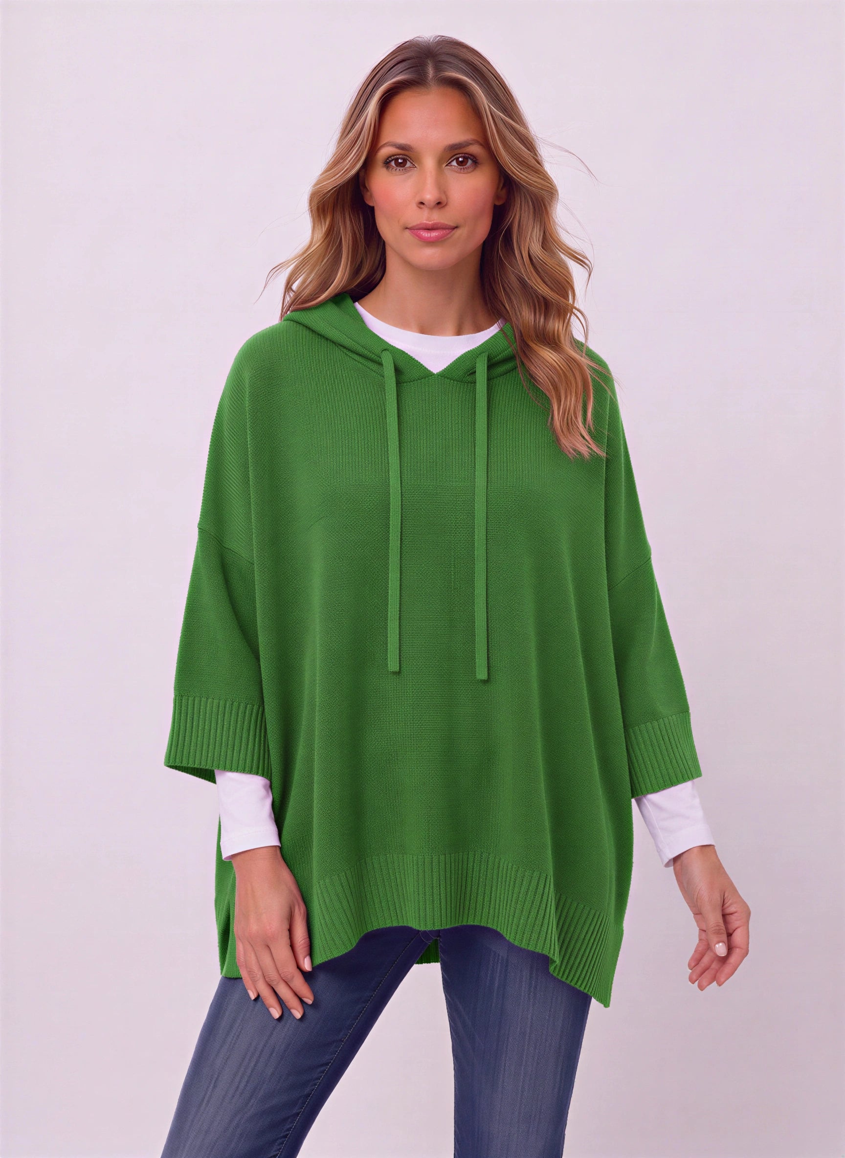 Delavique Oversized Hooded Knit Poncho – Women Long Sleeve Hoody Sweater Pullover Casual Loungewear