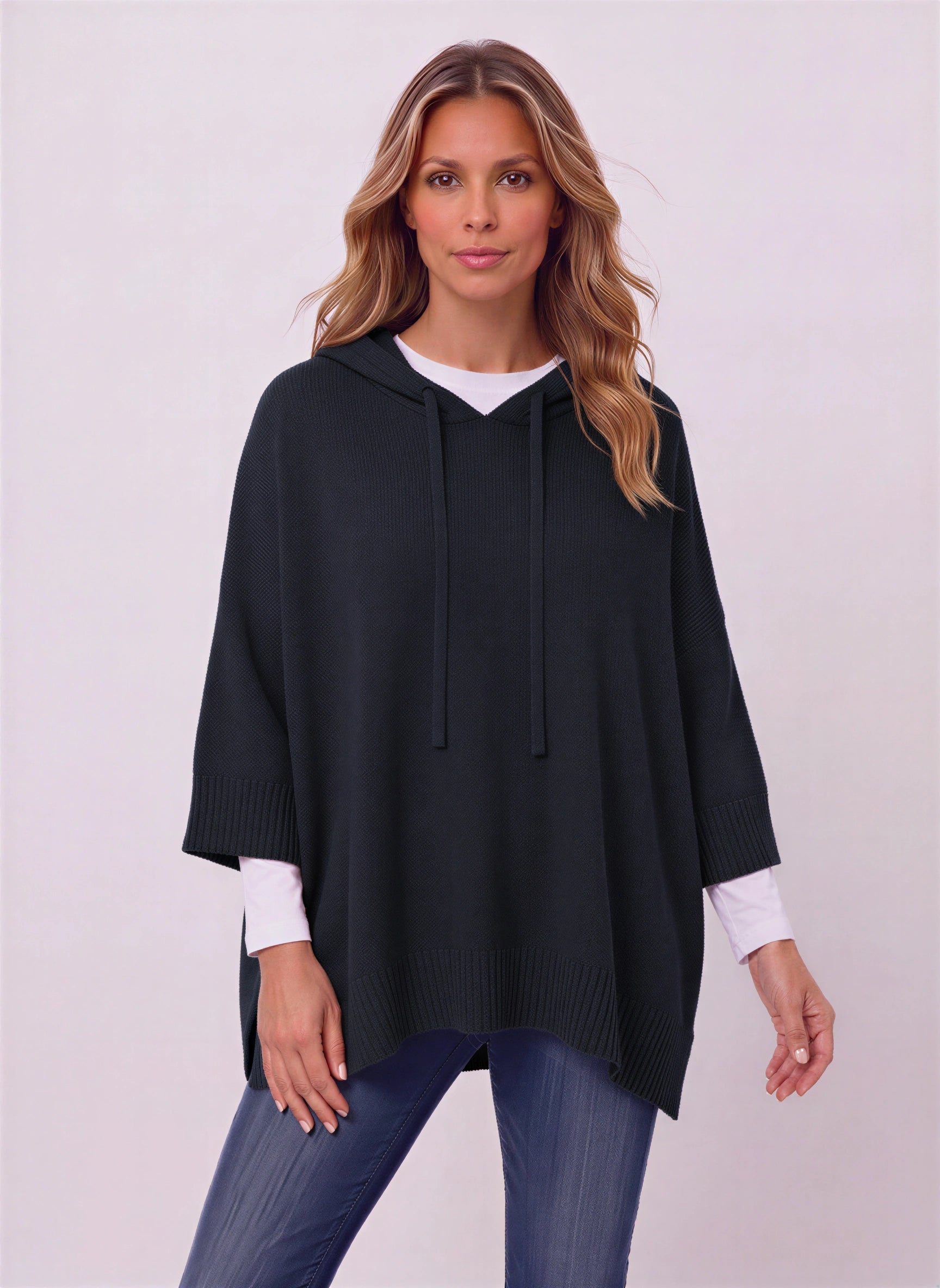 Delavique Oversized Hooded Knit Poncho – Women Long Sleeve Hoody Sweater Pullover Casual Loungewear