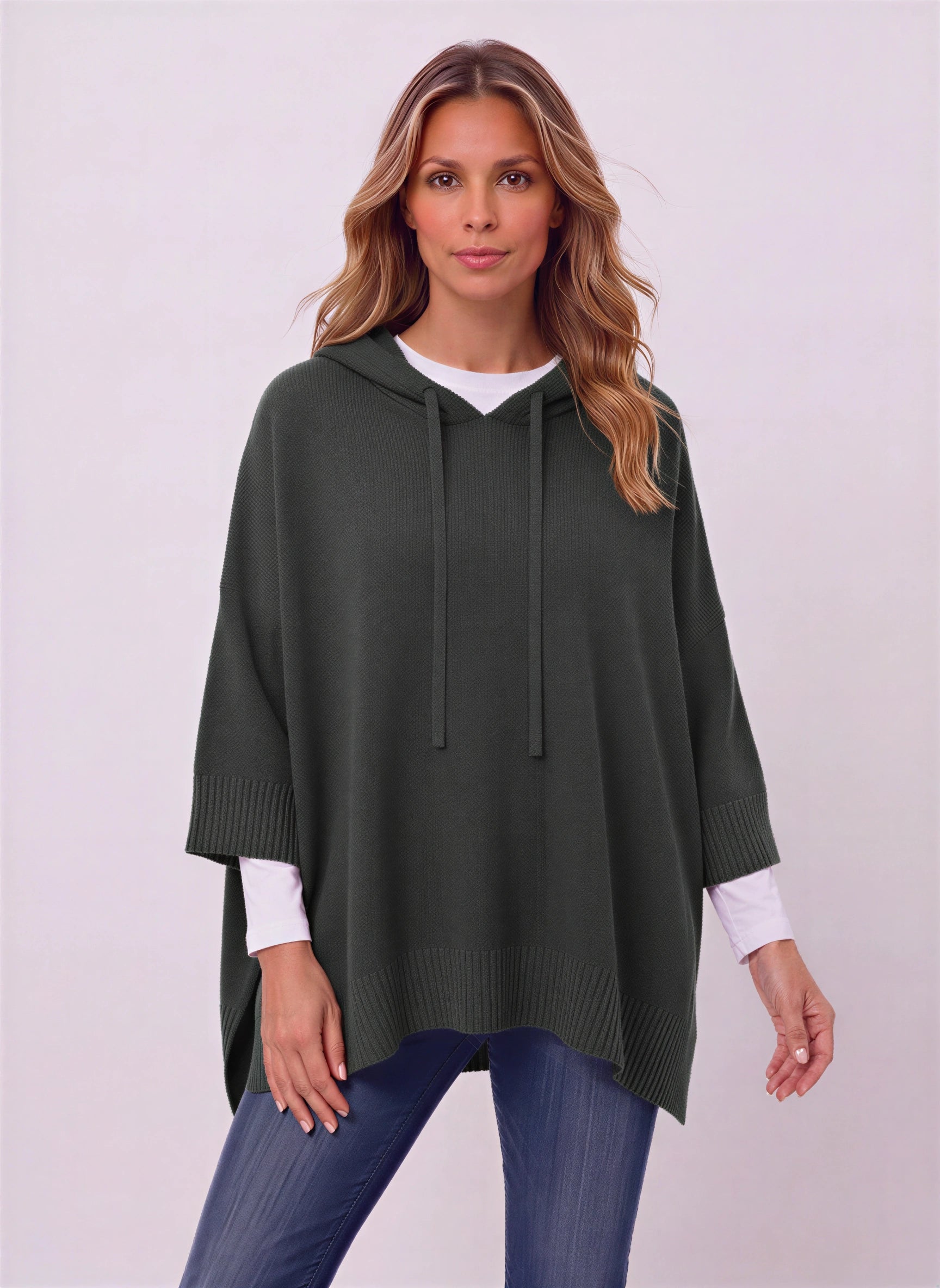 Delavique Oversized Hooded Knit Poncho – Women Long Sleeve Hoody Sweater Pullover Casual Loungewear