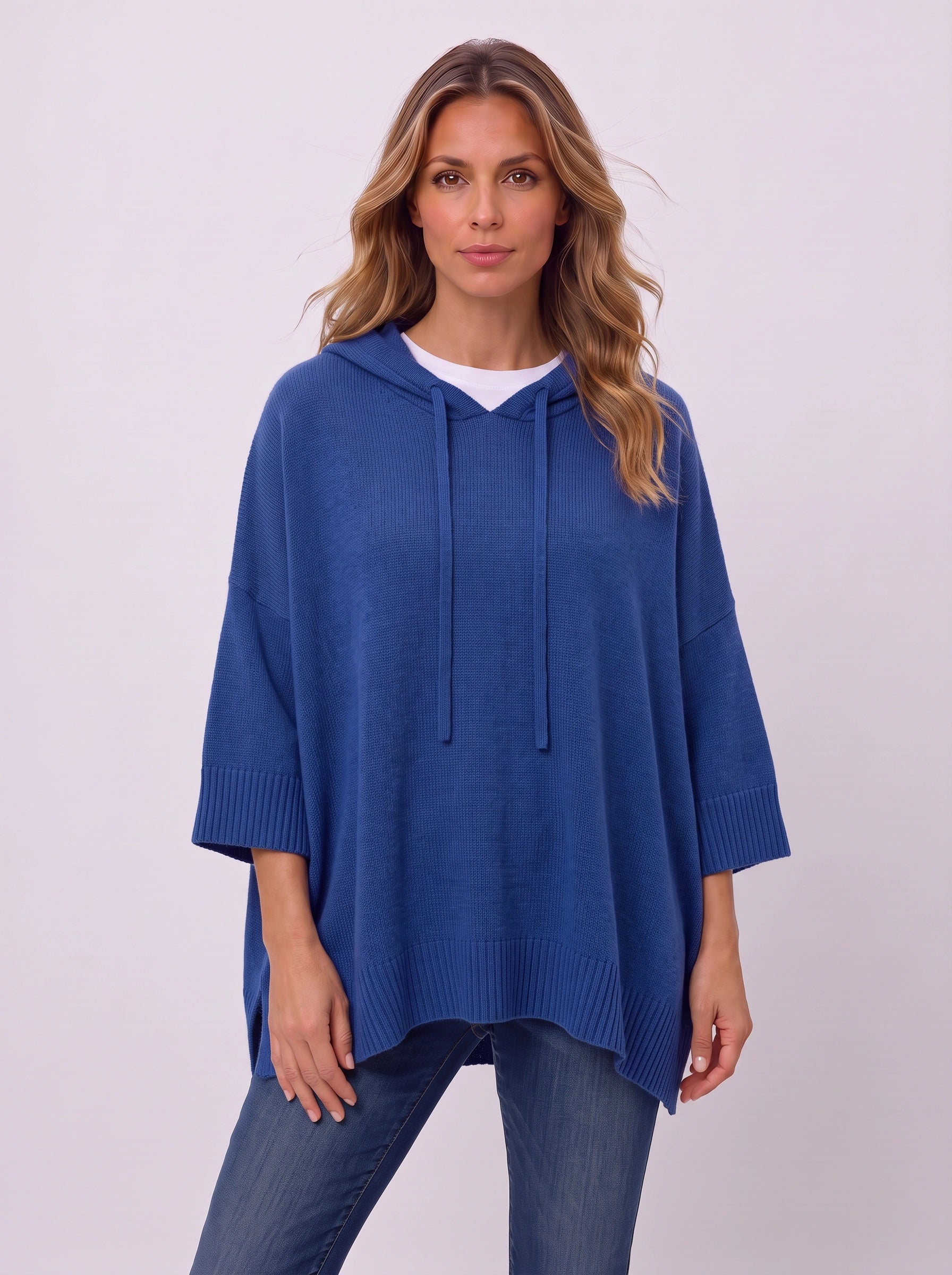 Delavique Oversized Hooded Knit Poncho – Women Long Sleeve Hoody Sweater Pullover Casual Loungewear