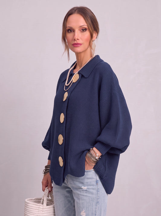 Goldale Ribbed Button-Front Oversized Cardigan – Women Chunky Knit Longline Sweater Coat