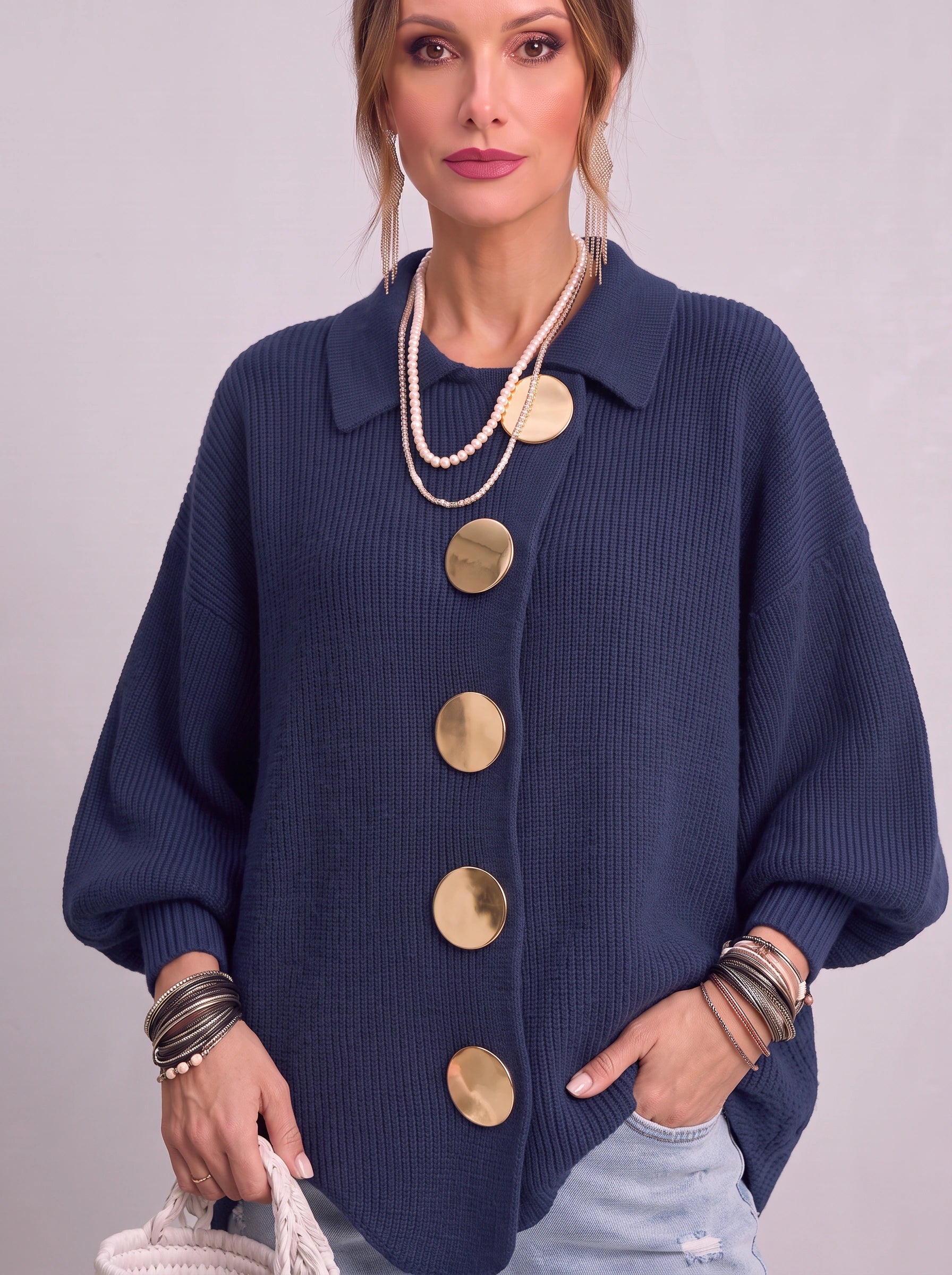 Goldale Ribbed Button-Front Oversized Cardigan – Women Chunky Knit Longline Sweater Coat