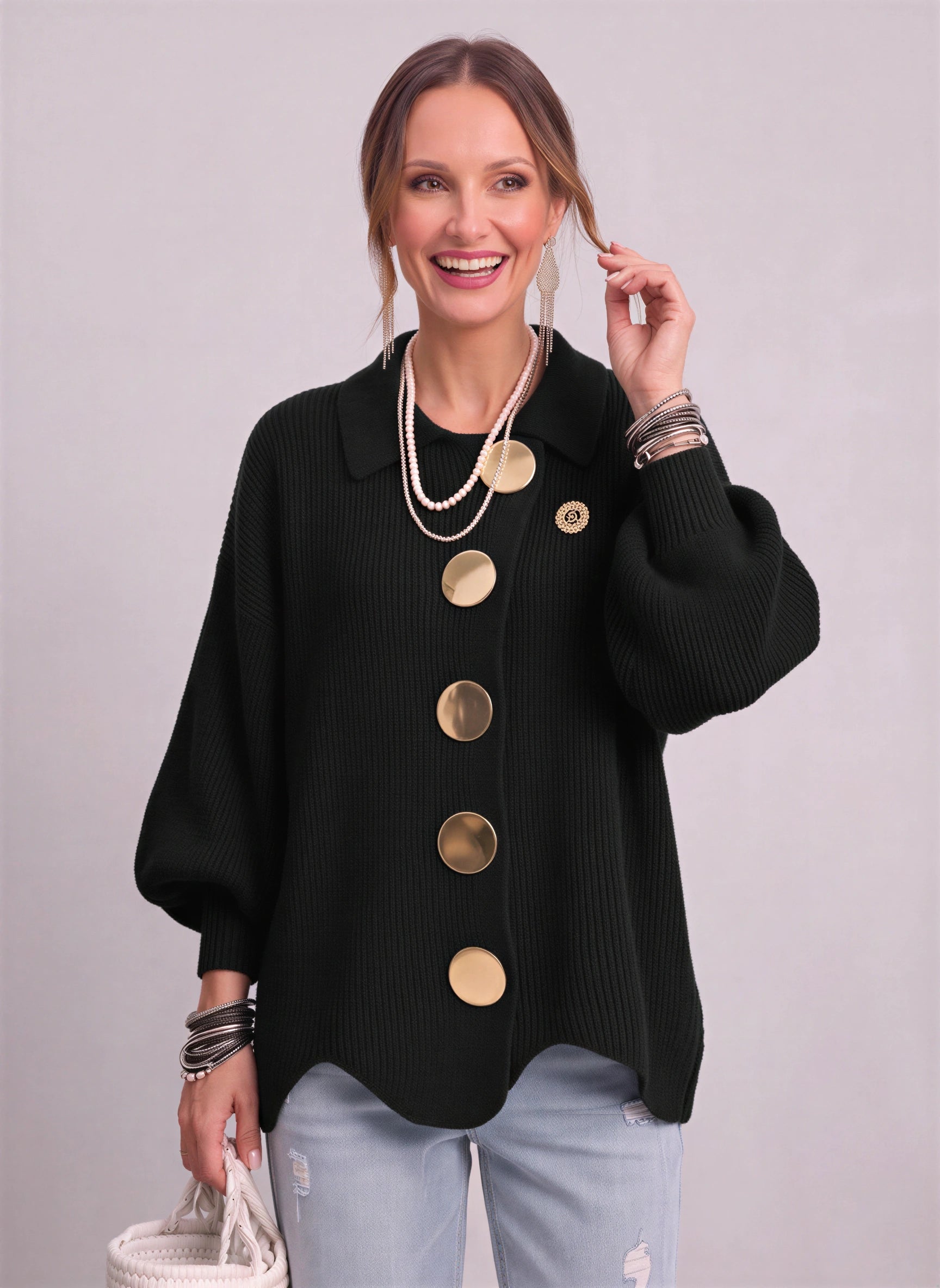 Goldale Ribbed Button-Front Oversized Cardigan – Women Chunky Knit Longline Sweater Coat