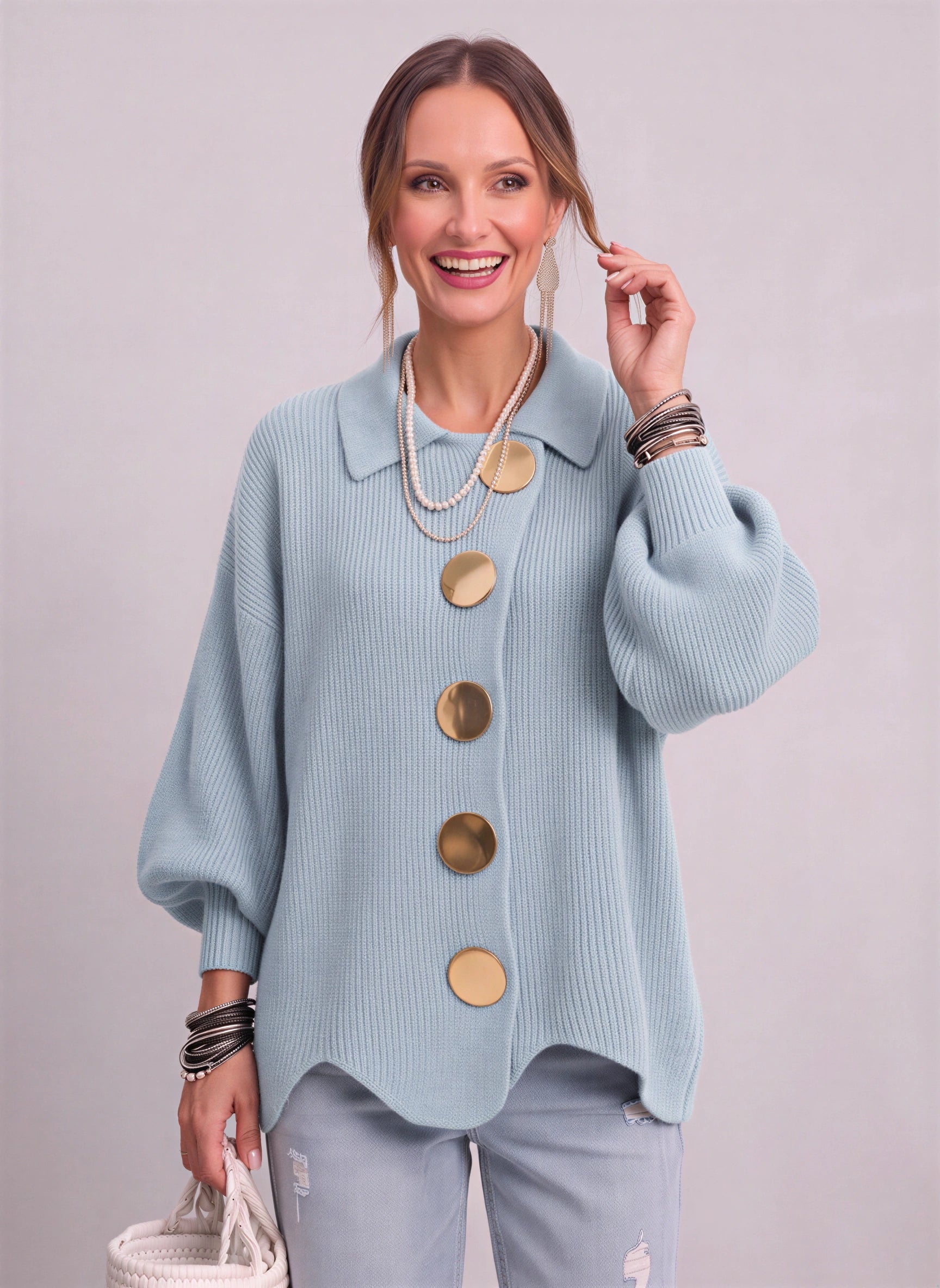 Goldale Ribbed Button-Front Oversized Cardigan – Women Chunky Knit Longline Sweater Coat