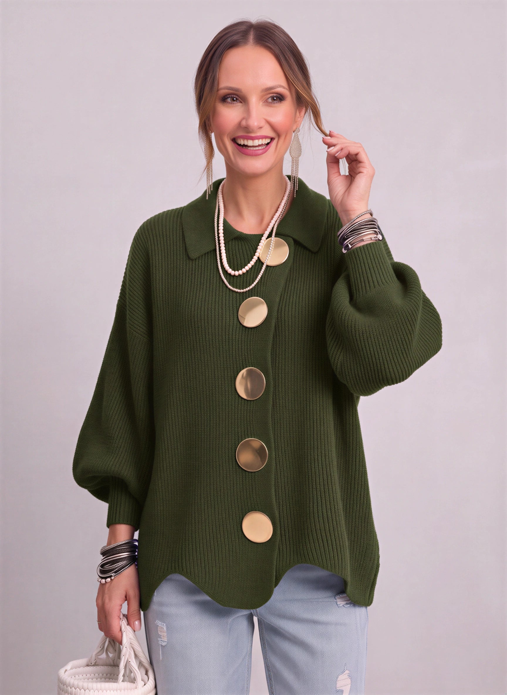 Goldale Ribbed Button-Front Oversized Cardigan – Women Chunky Knit Longline Sweater Coat
