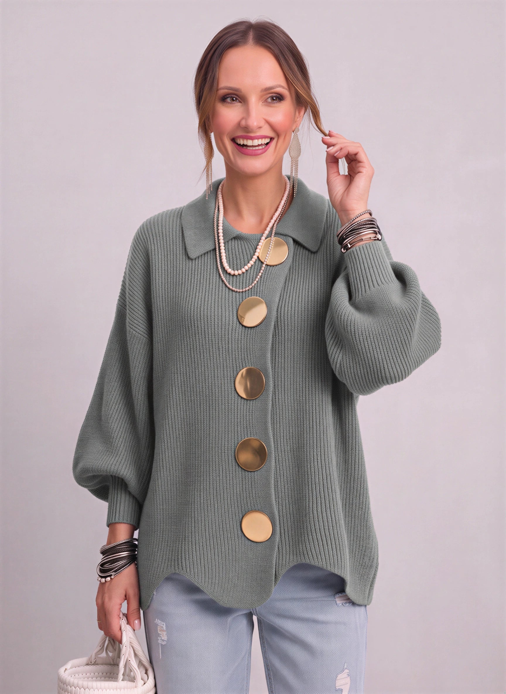 Goldale Ribbed Button-Front Oversized Cardigan – Women Chunky Knit Longline Sweater Coat