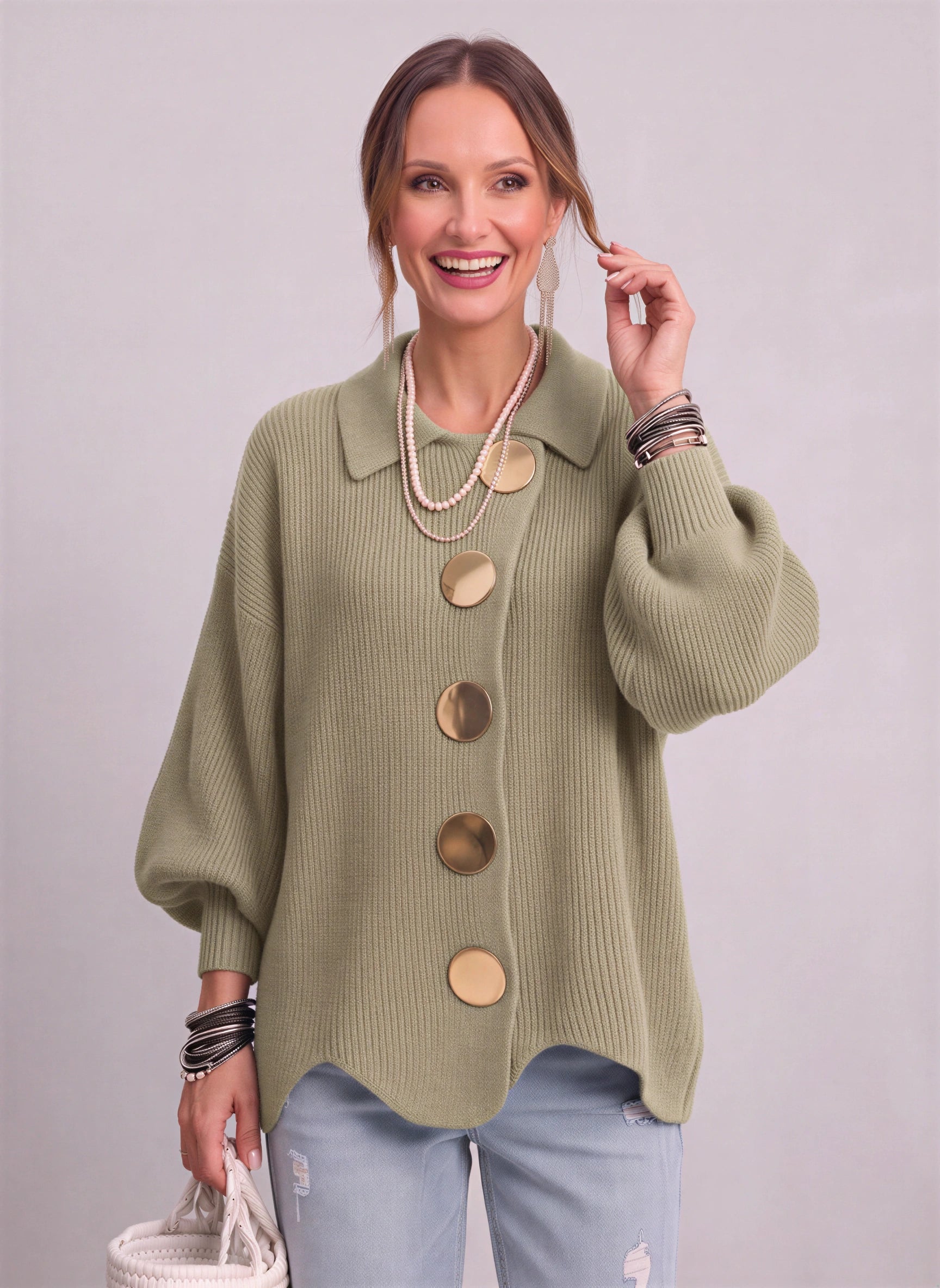 Goldale Ribbed Button-Front Oversized Cardigan – Women Chunky Knit Longline Sweater Coat