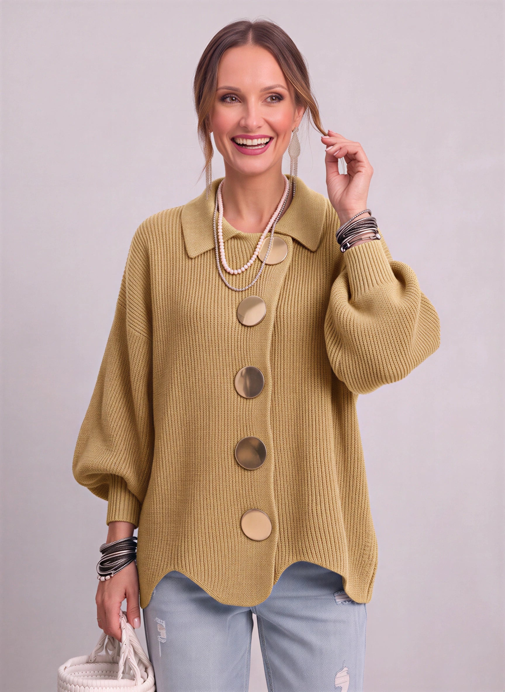 Goldale Ribbed Button-Front Oversized Cardigan – Women Chunky Knit Longline Sweater Coat