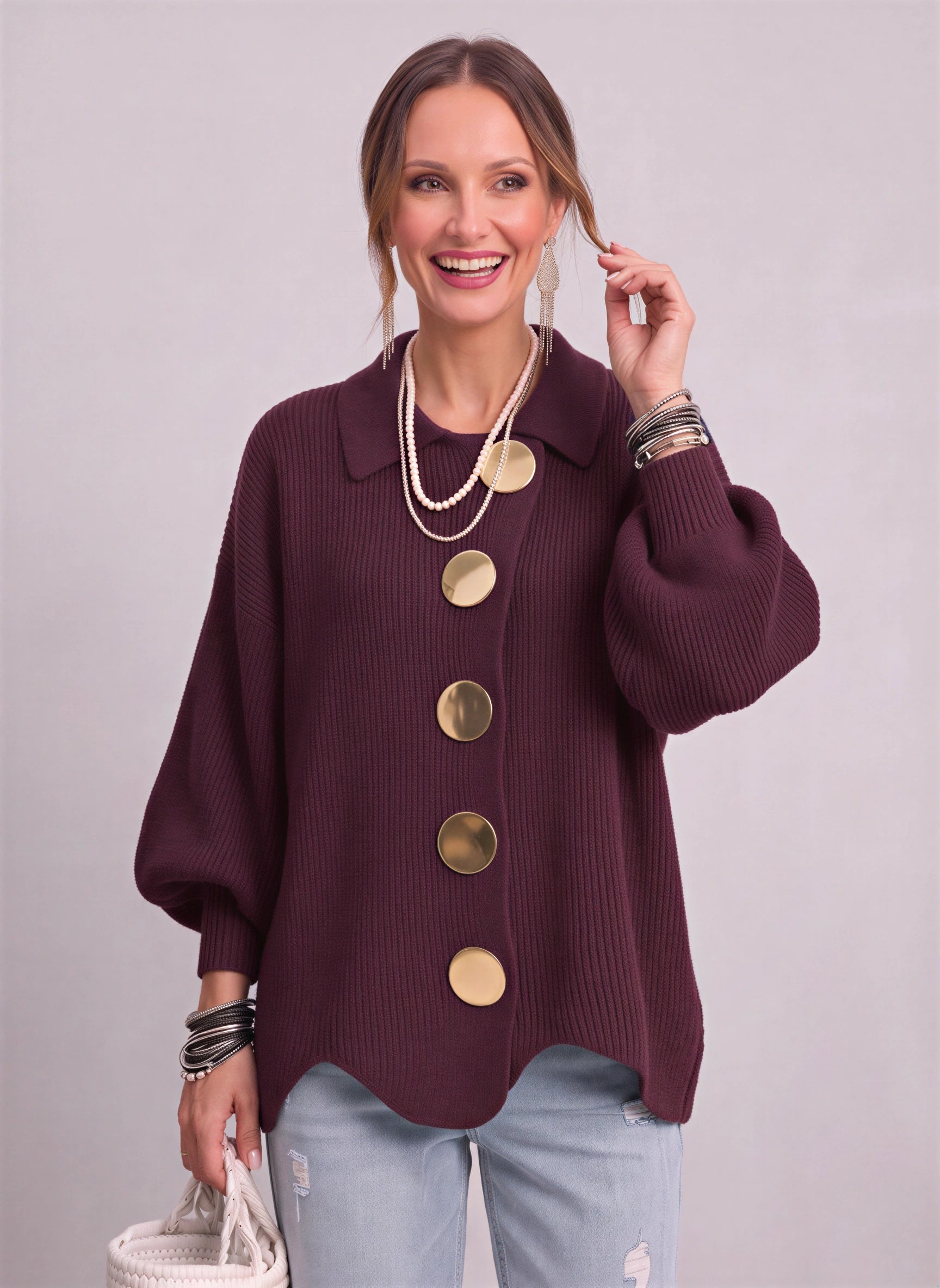 Goldale Ribbed Button-Front Oversized Cardigan – Women Chunky Knit Longline Sweater Coat