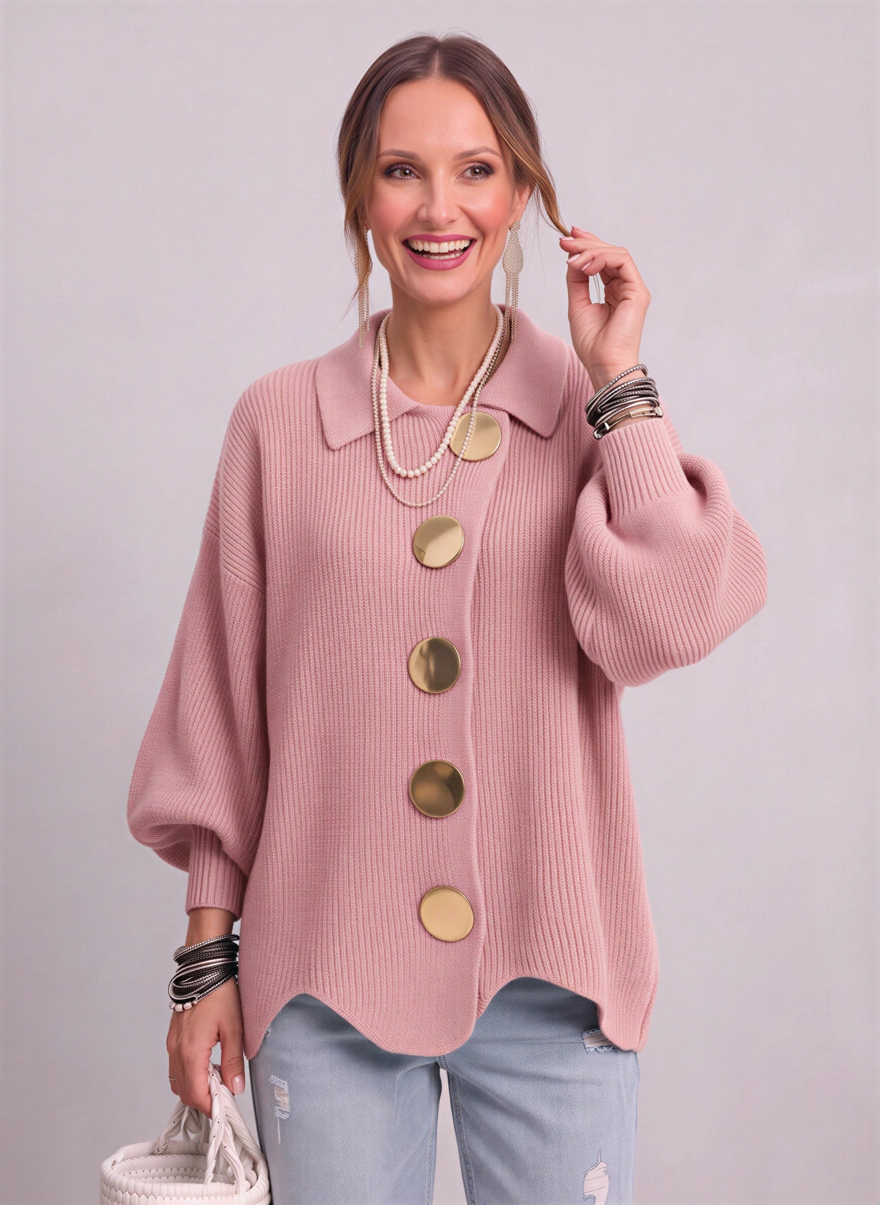 Goldale Ribbed Button-Front Oversized Cardigan – Women Chunky Knit Longline Sweater Coat