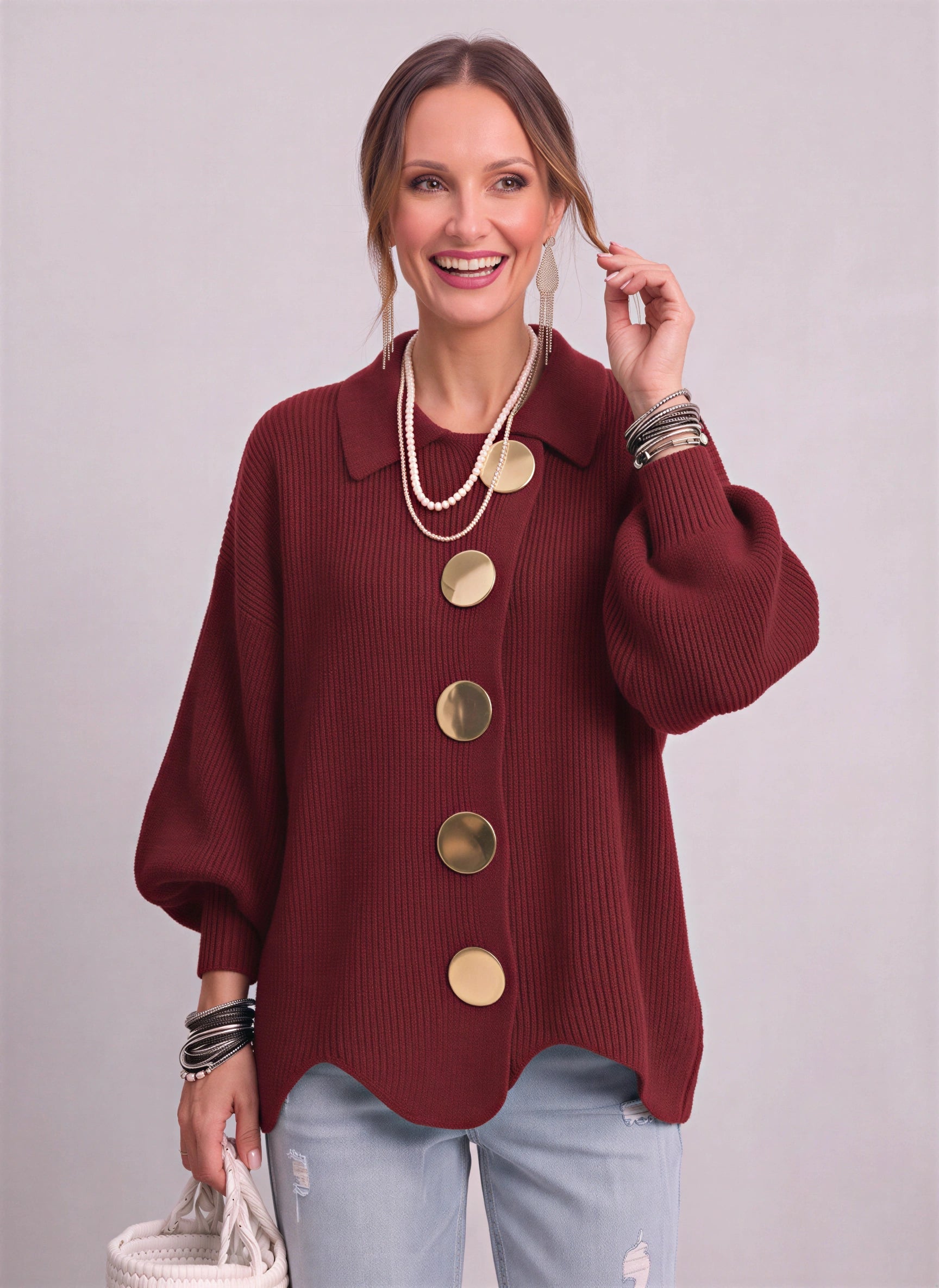 Goldale Ribbed Button-Front Oversized Cardigan – Women Chunky Knit Longline Sweater Coat