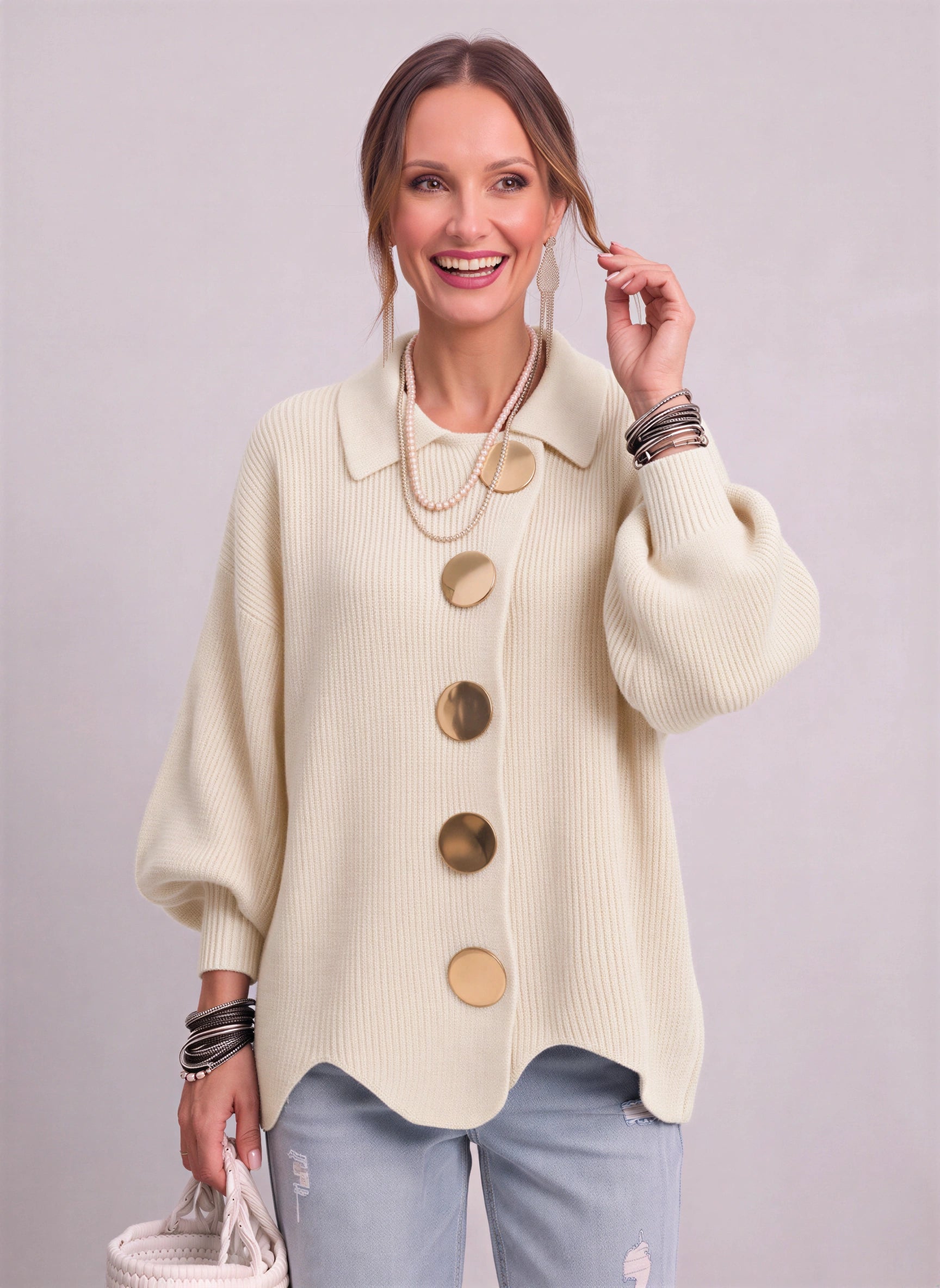 Goldale Ribbed Button-Front Oversized Cardigan – Women Chunky Knit Longline Sweater Coat