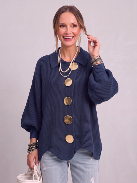 Goldale Ribbed Button-Front Oversized Cardigan – Women Chunky Knit Longline Sweater Coat