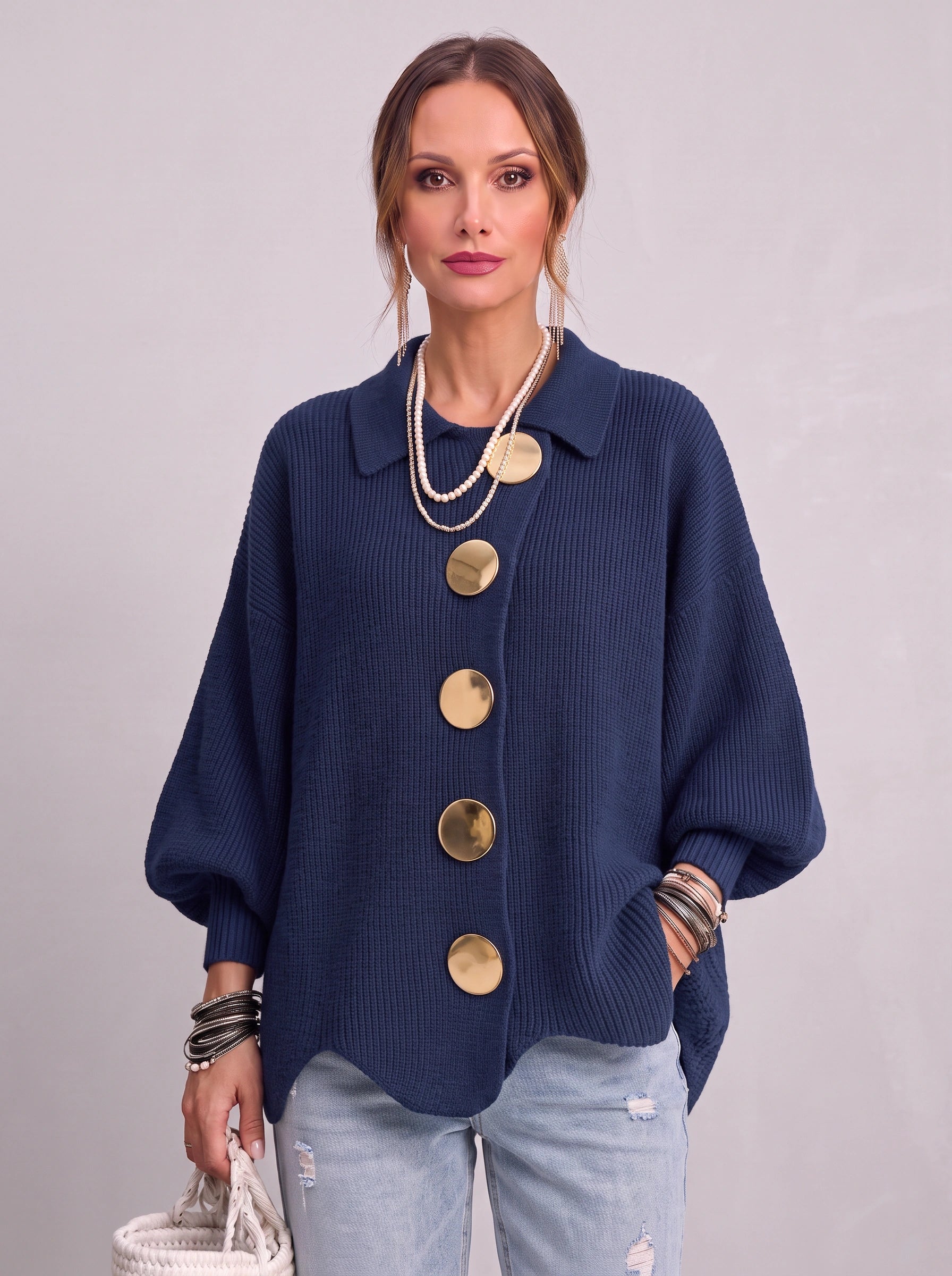 Goldale Ribbed Button-Front Oversized Cardigan – Women Chunky Knit Longline Sweater Coat