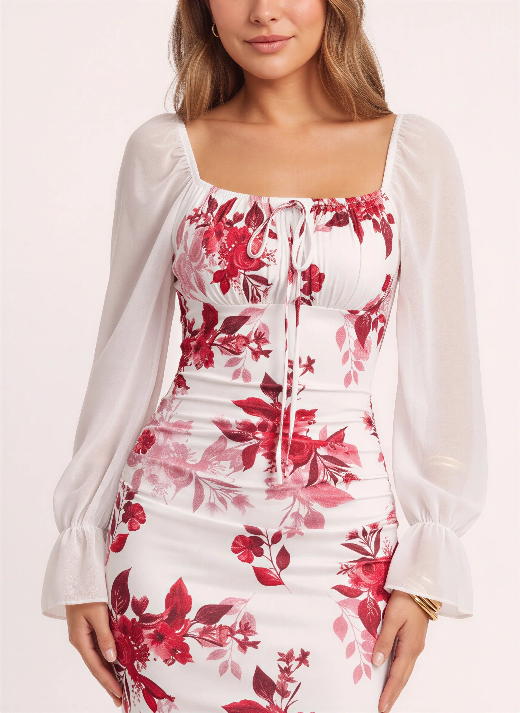 Florame Puff-Sleeve Corset Maxi Dress – Long Sleeve Maxi Dress Women Formal Wedding Guest Floral Elegant Evening Dress