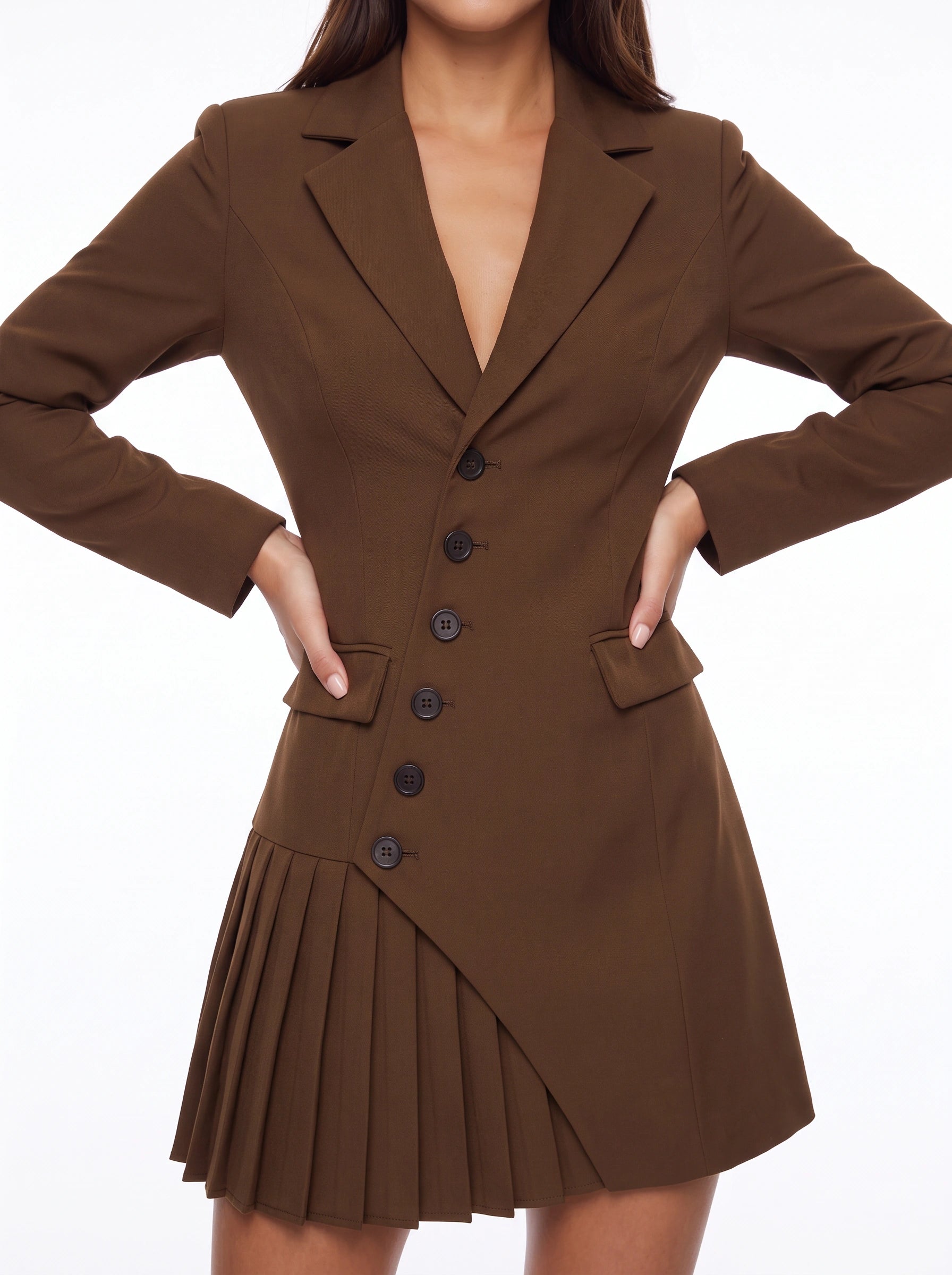 Pliova Tailored Asymmetric Pleated Blazer Mini Dress – Women Formal Office Evening Party Structured Mini Dress