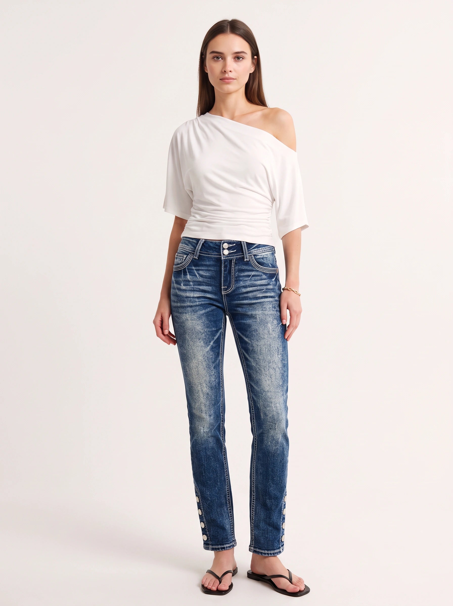 Contresh Button Detail Bootcut Jeans – High Rise Denim Women Casual Streetwear Bootcut Jeans