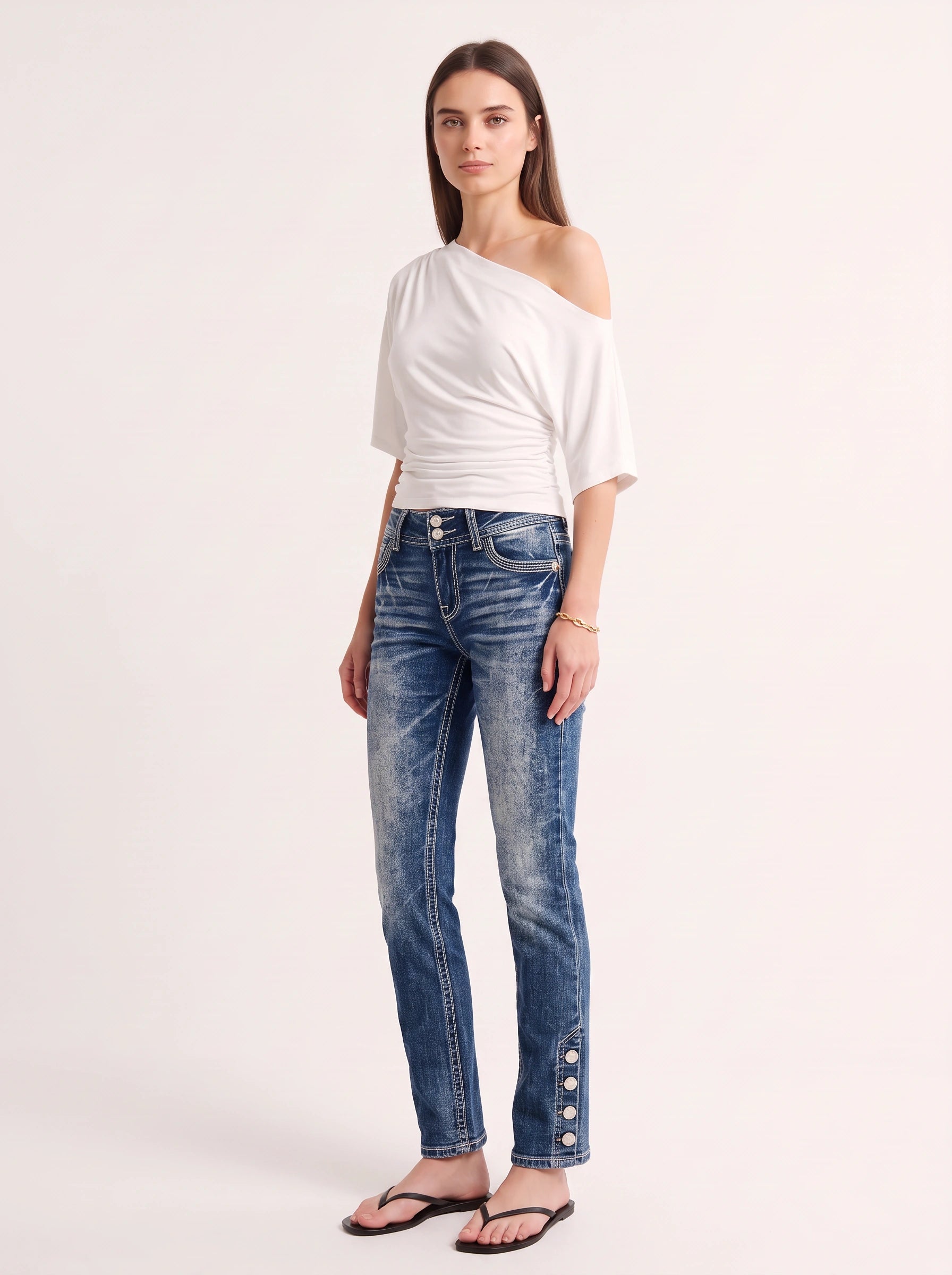 Contresh Button Detail Bootcut Jeans – High Rise Denim Women Casual Streetwear Bootcut Jeans