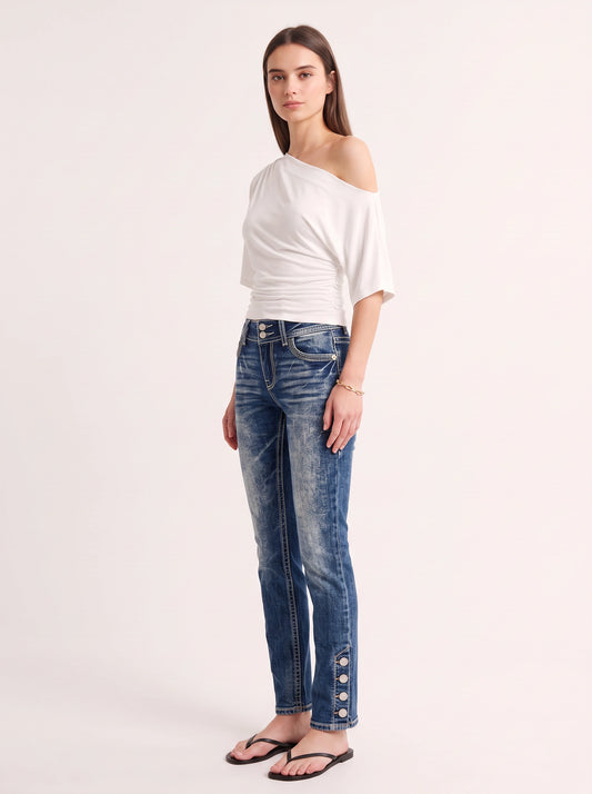 Contresh Button Detail Bootcut Jeans – High Rise Denim Women Casual Streetwear Bootcut Jeans
