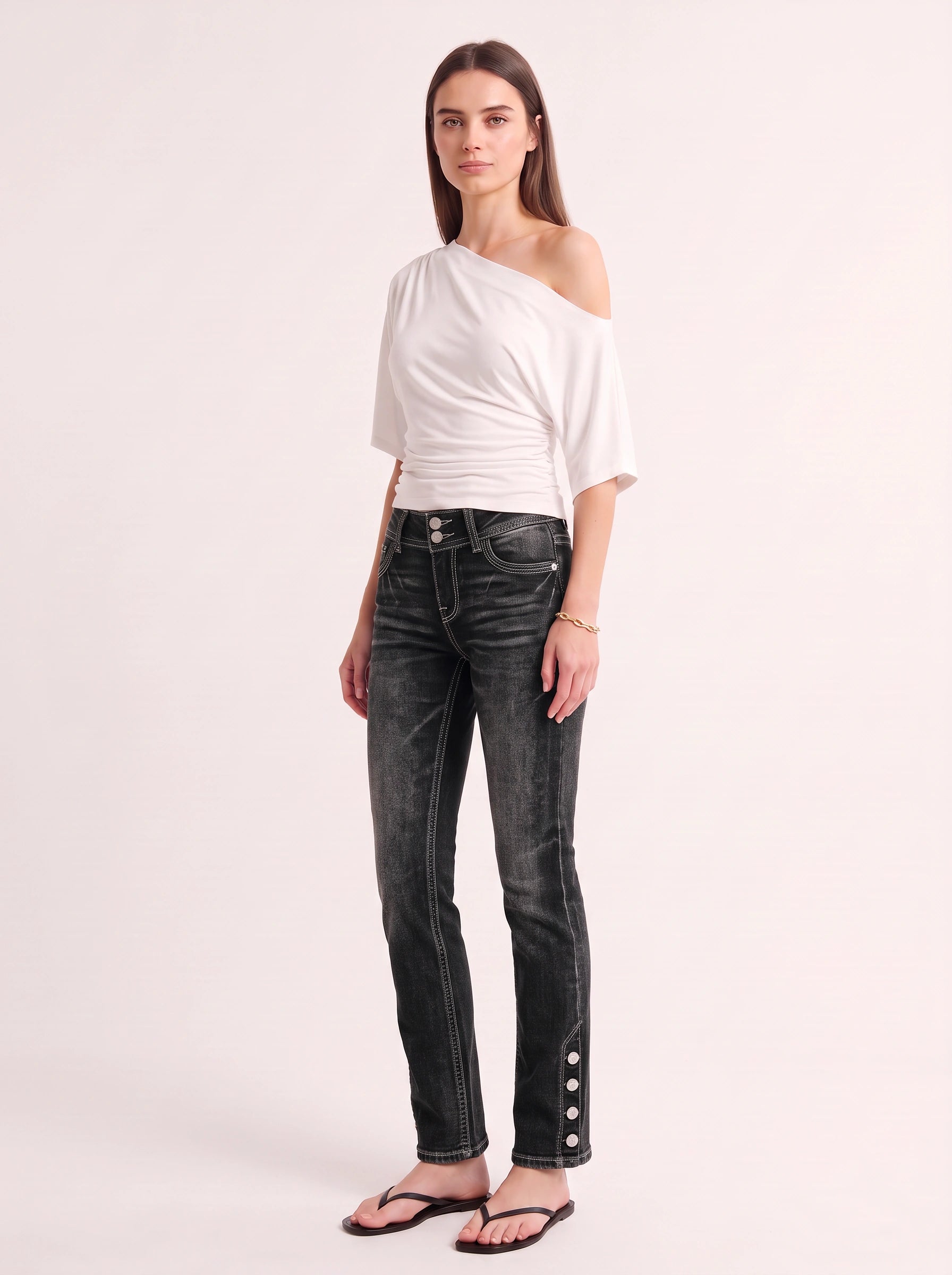 Contresh Button Detail Bootcut Jeans – High Rise Denim Women Casual Streetwear Bootcut Jeans
