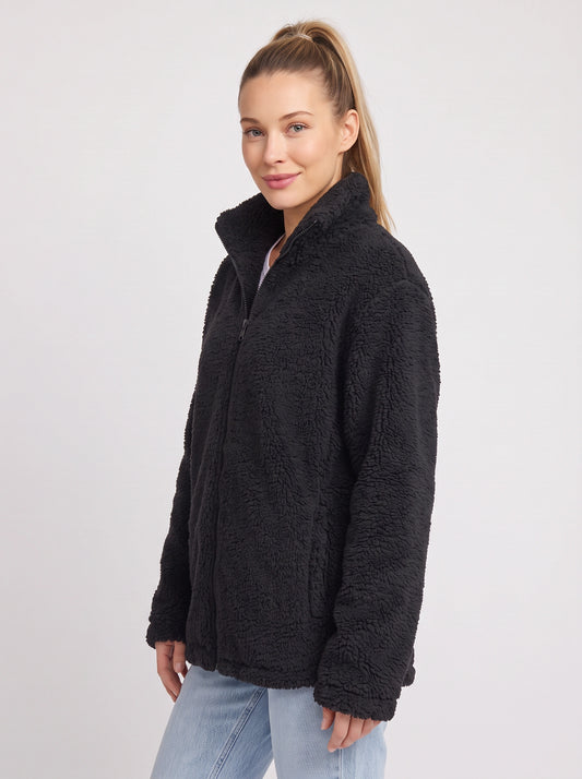 Areleon Oversized Sherpa Fleece Zip-Up Jacket – Fuzzy Zip Up Jacket Women Winter Cozy Teddy Coat