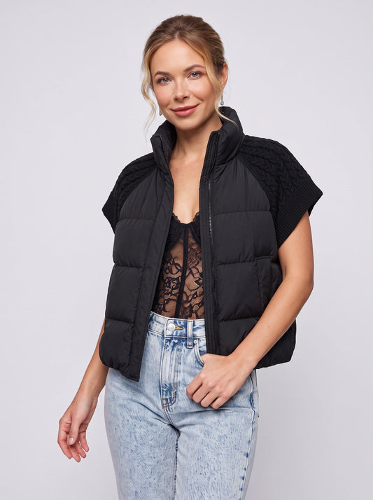 Areleon Knit-Sleeve Quilted Puffer Vest – Women Sleeveless Winter Jacket Cropped Gilet Casual Streetwear