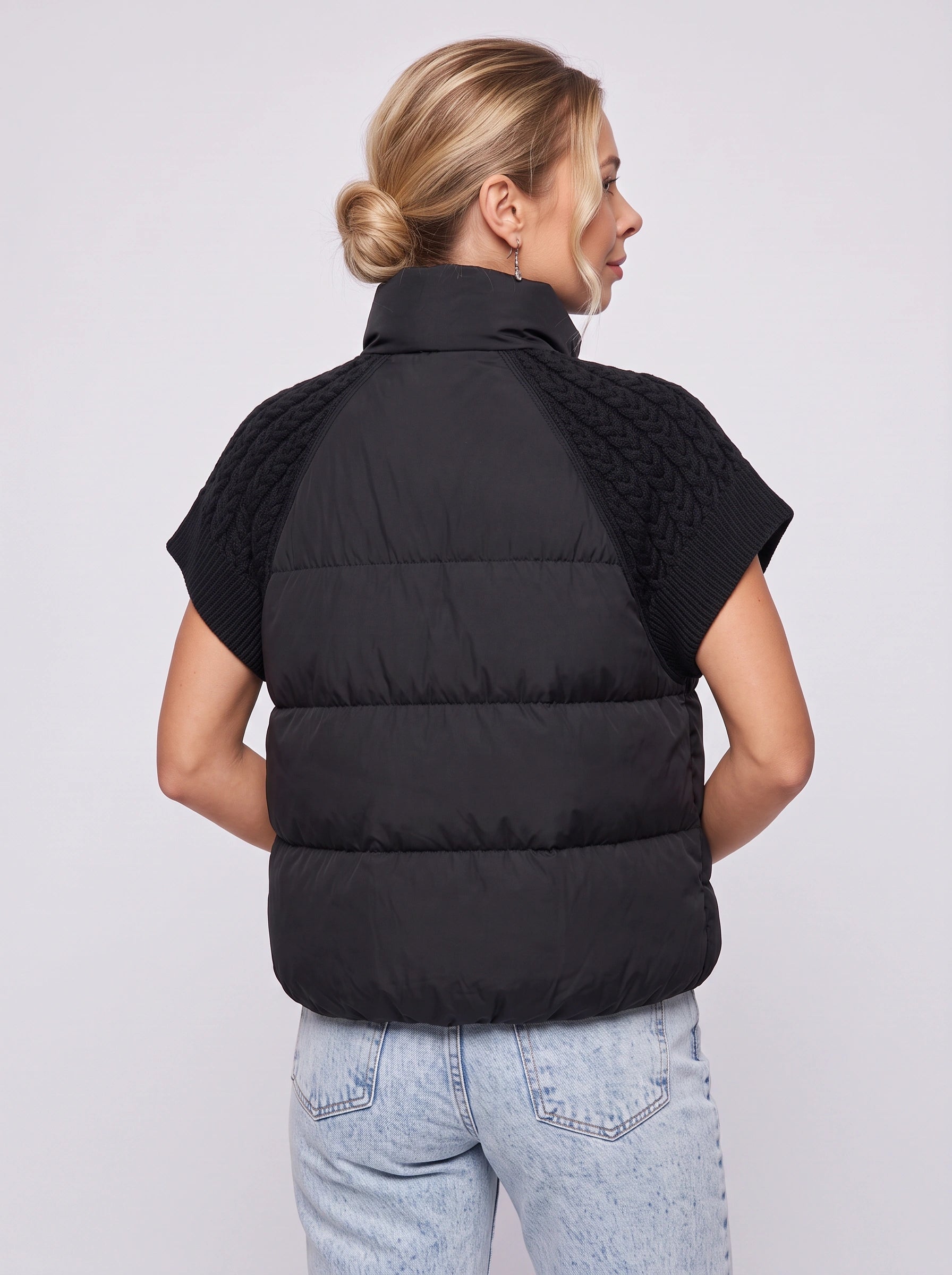 Doudoune sans manches Areleon matelassée à manches en maille - Veste d'hiver courte pour femme, gilet décontracté streetwear