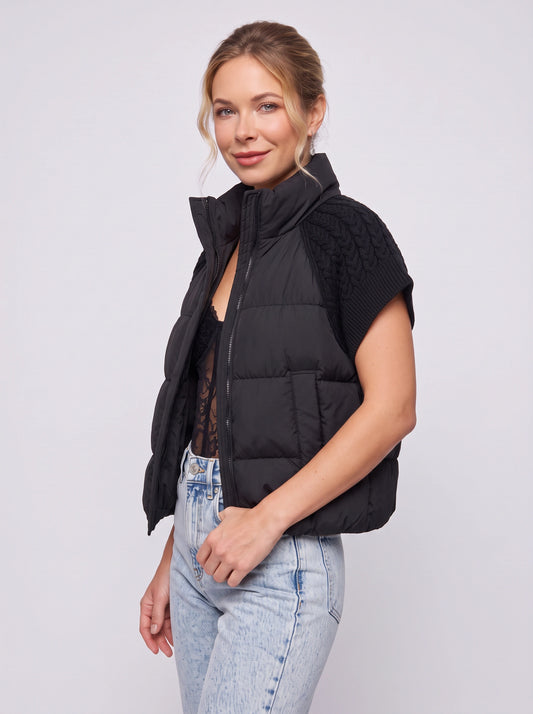 Areleon Knit-Sleeve Quilted Puffer Vest – Women Sleeveless Winter Jacket Cropped Gilet Casual Streetwear
