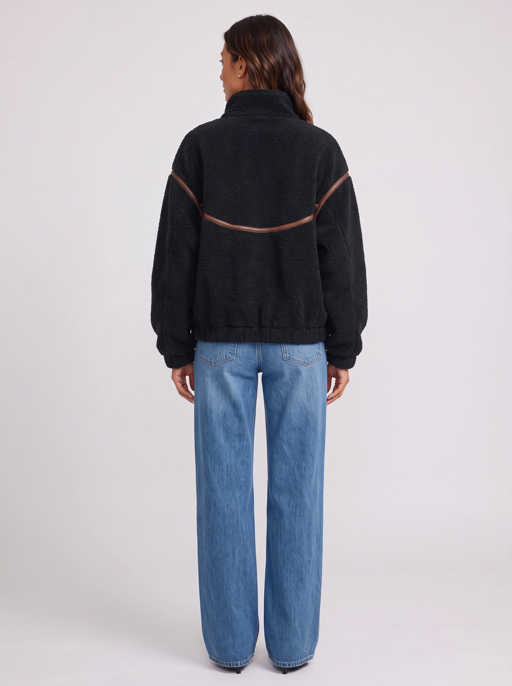 Blouson bomber oversize Trimflek en sherpa - Veste en polaire zippée pour femme, manteau décontracté d'hiver streetwear