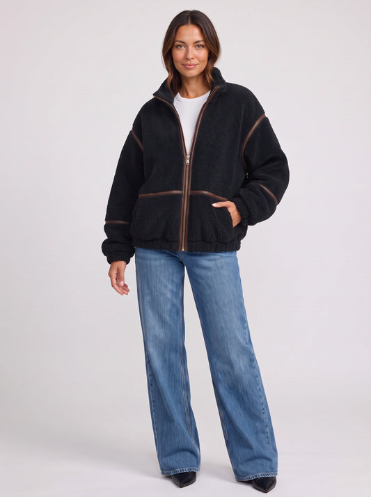 Trimflek Oversized Sherpa Bomber Jacket – Fleece Jacket Women Zip-Up Casual Winter Streetwear Coat