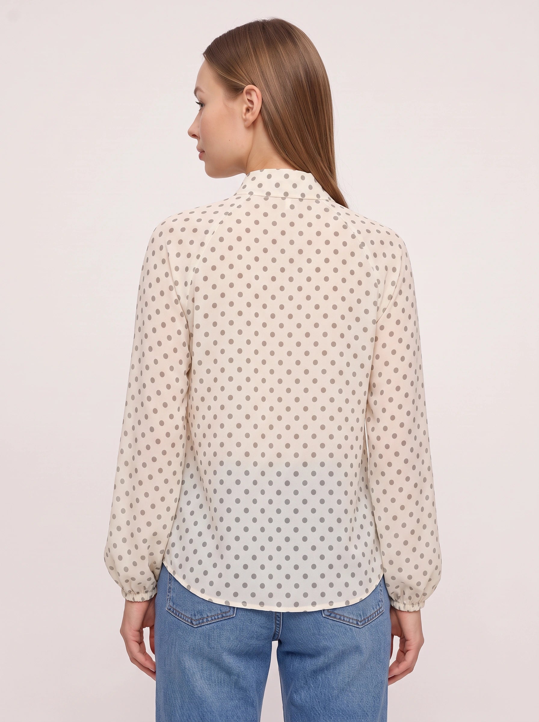 Blouse Fioccata à col lavallière et pois - Top vintage rétro à manches longues pour femme, nœud lavallière, tenue de bureau