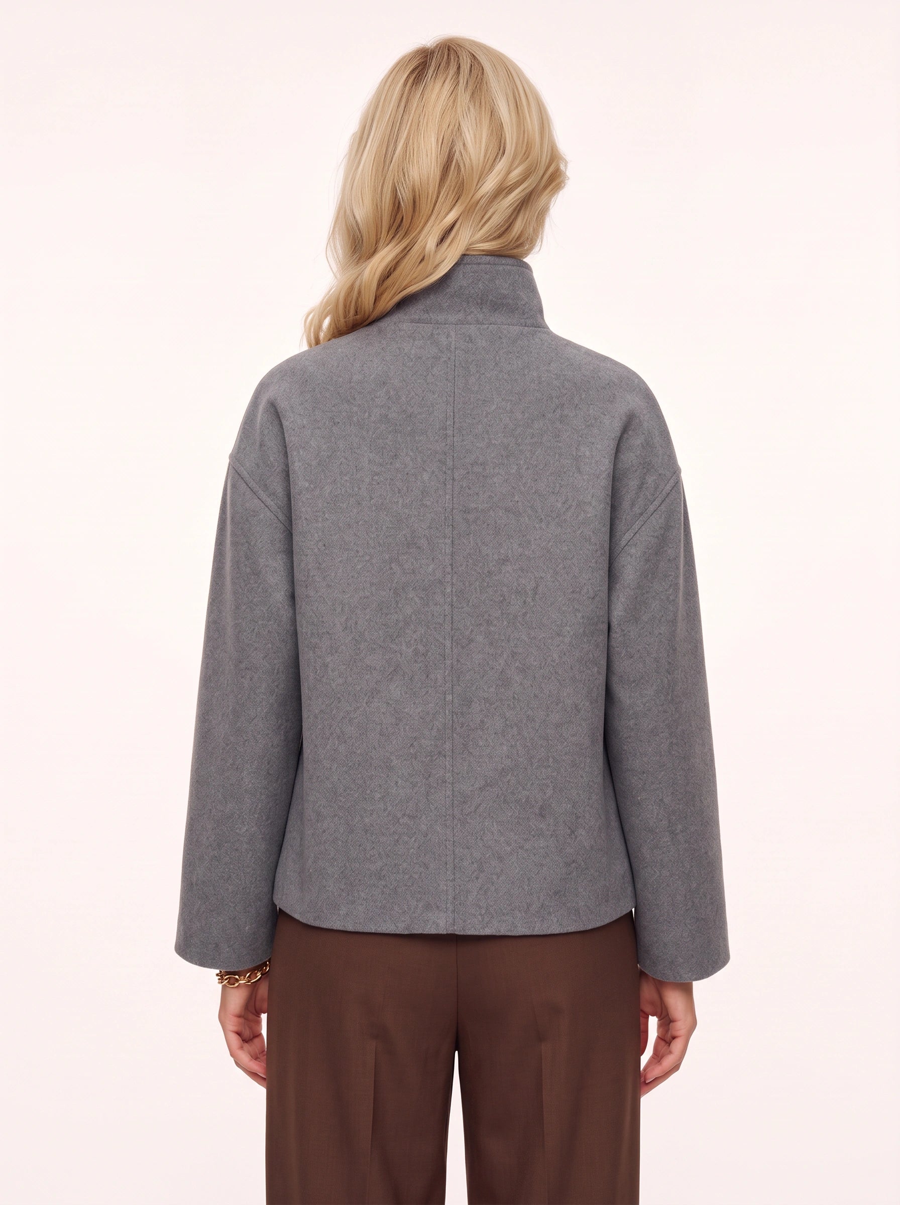 Colatex Double-Breasted Funnel Neck Jacket – Women Winter Coat Casual Outerwear Wool-Blend Tailored Jacket