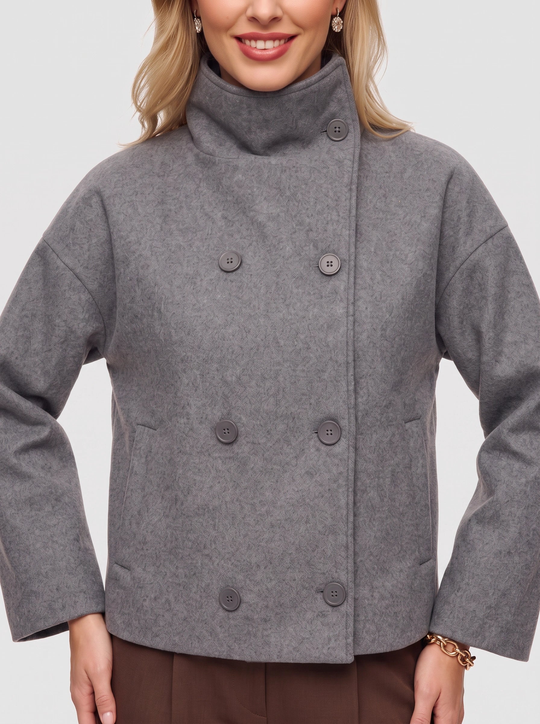 Colatex Double-Breasted Funnel Neck Jacket – Women Winter Coat Casual Outerwear Wool-Blend Tailored Jacket