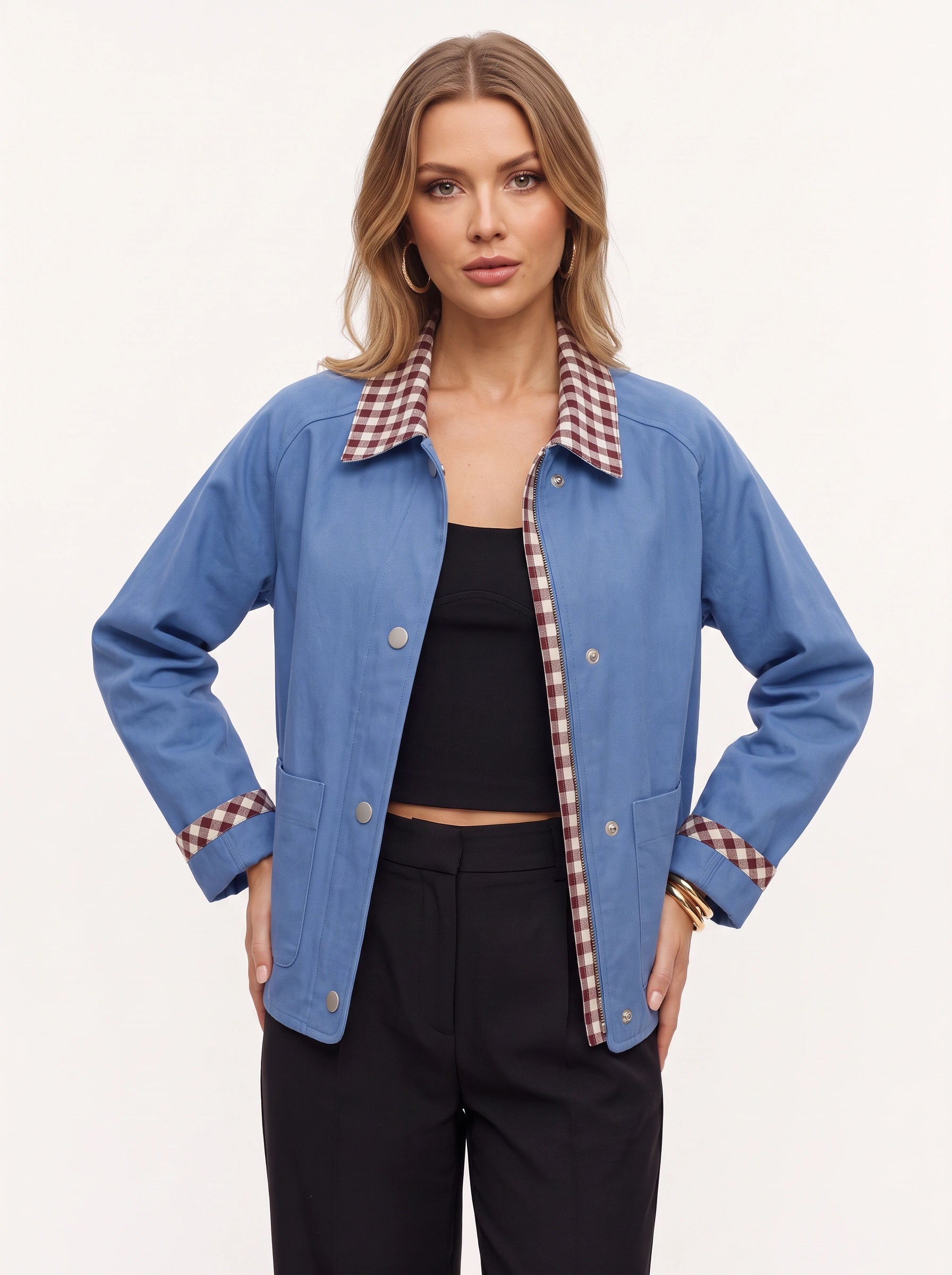 Brigwell Contrast Collar Button-Up Jacket – Women Barn Jacket Casual Outerwear Detachable Collar Style Workwear Coat