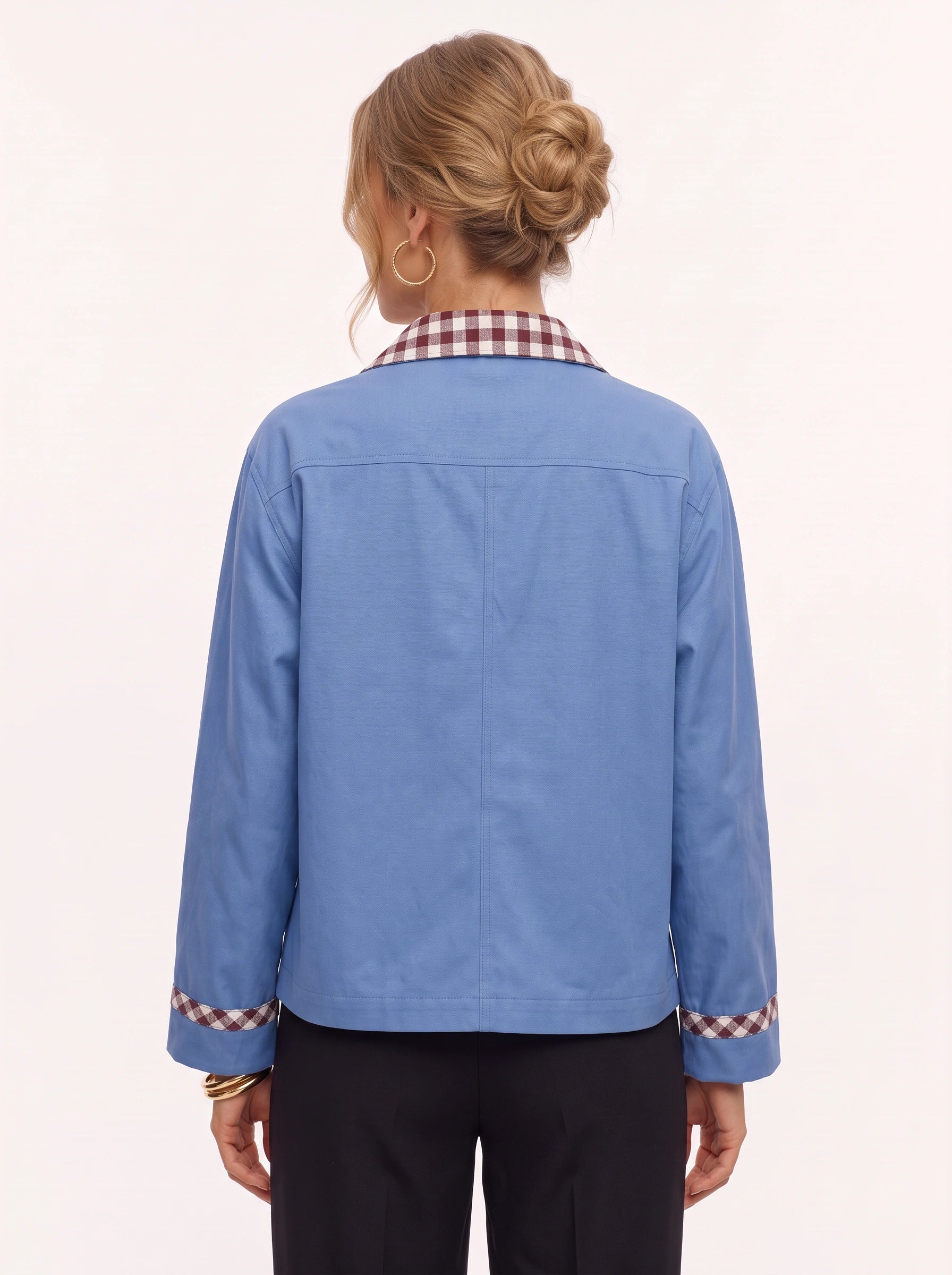 Brigwell Contrast Collar Button-Up Jacket – Women Barn Jacket Casual Outerwear Detachable Collar Style Workwear Coat