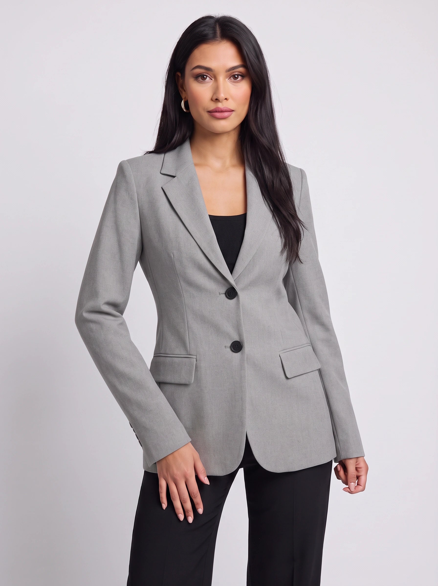 Blazer long Ivorrim à boutonnage simple - Veste ajustée formelle pour femme, idéale pour le bureau et le travail en hiver