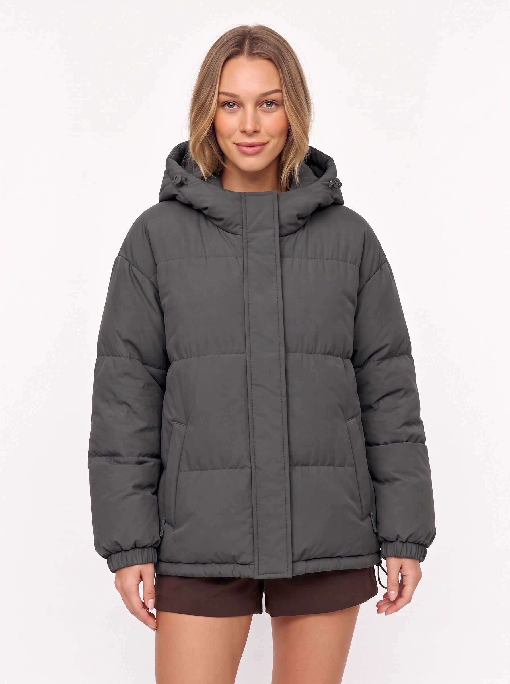 Doudoune oversize à capuche Puffmoss – Manteau d’hiver matelassé pour femme, capuche, style décontracté et streetwear
