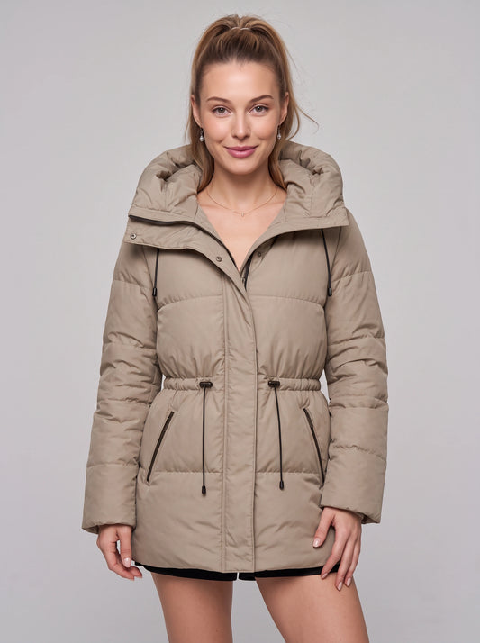 Cordva Quilted Puffer Jacket – Women Winter Hooded Drawstring Cinched Waist Longline Parka Coat