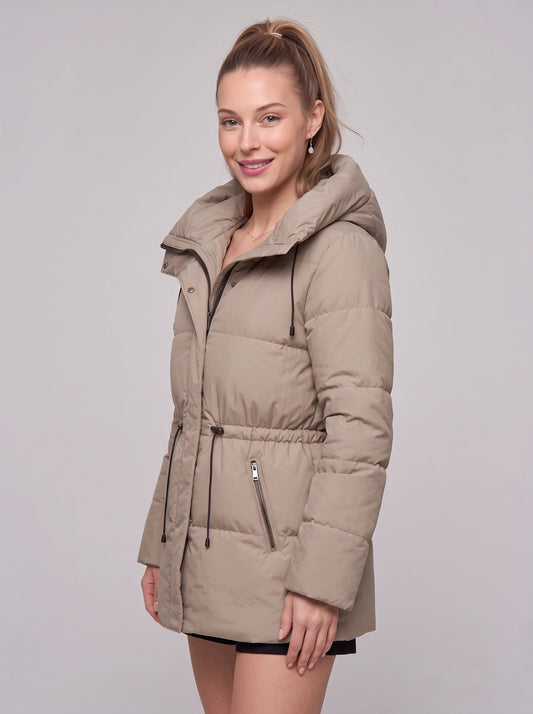 Cordva Quilted Puffer Jacket – Women Winter Hooded Drawstring Cinched Waist Longline Parka Coat