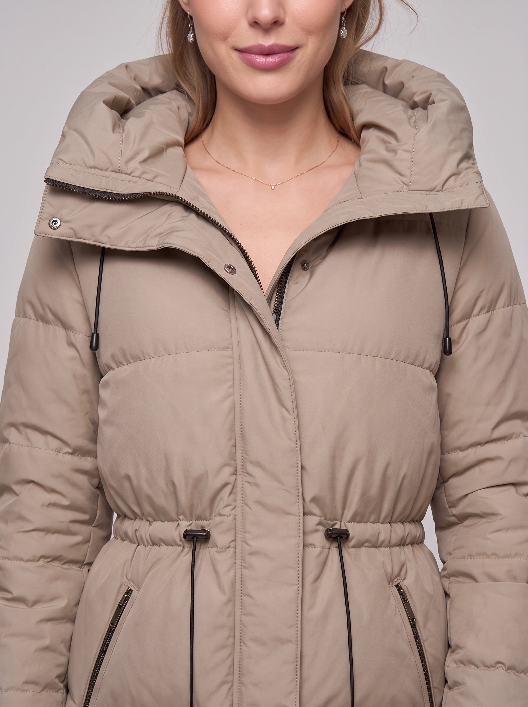 Cordva Quilted Puffer Jacket – Women Winter Hooded Drawstring Cinched Waist Longline Parka Coat