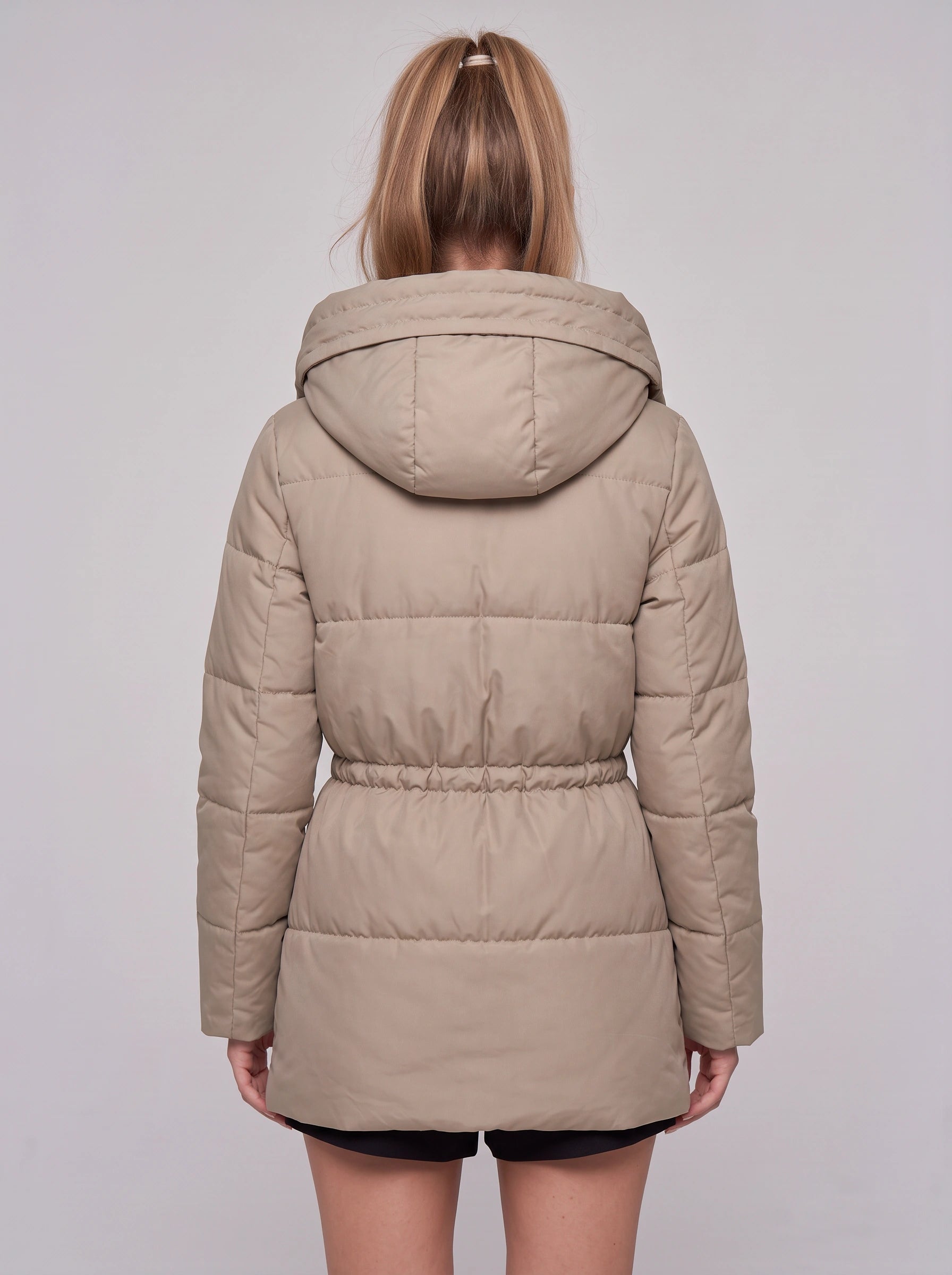 Cordva Quilted Puffer Jacket – Women Winter Hooded Drawstring Cinched Waist Longline Parka Coat