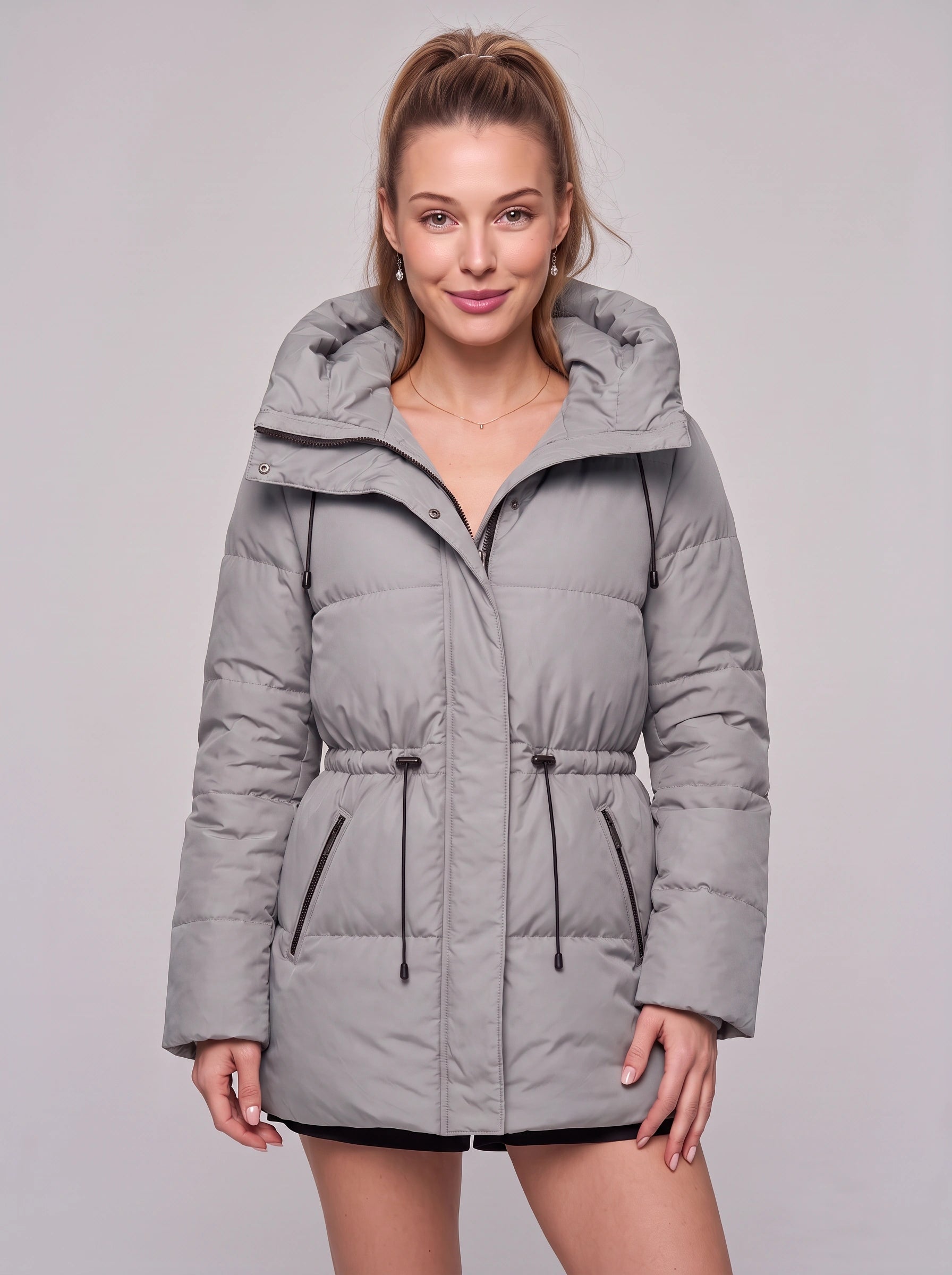 Cordva Quilted Puffer Jacket – Women Winter Hooded Drawstring Cinched Waist Longline Parka Coat